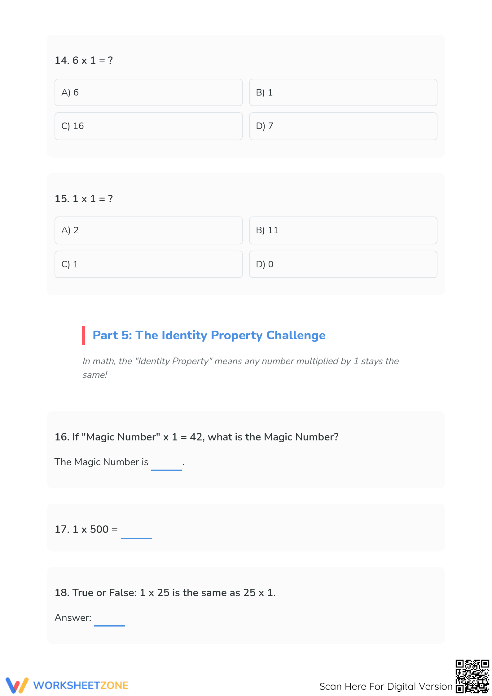 Essential One Times Table Worksheet | Grade 3 Math - Page 4