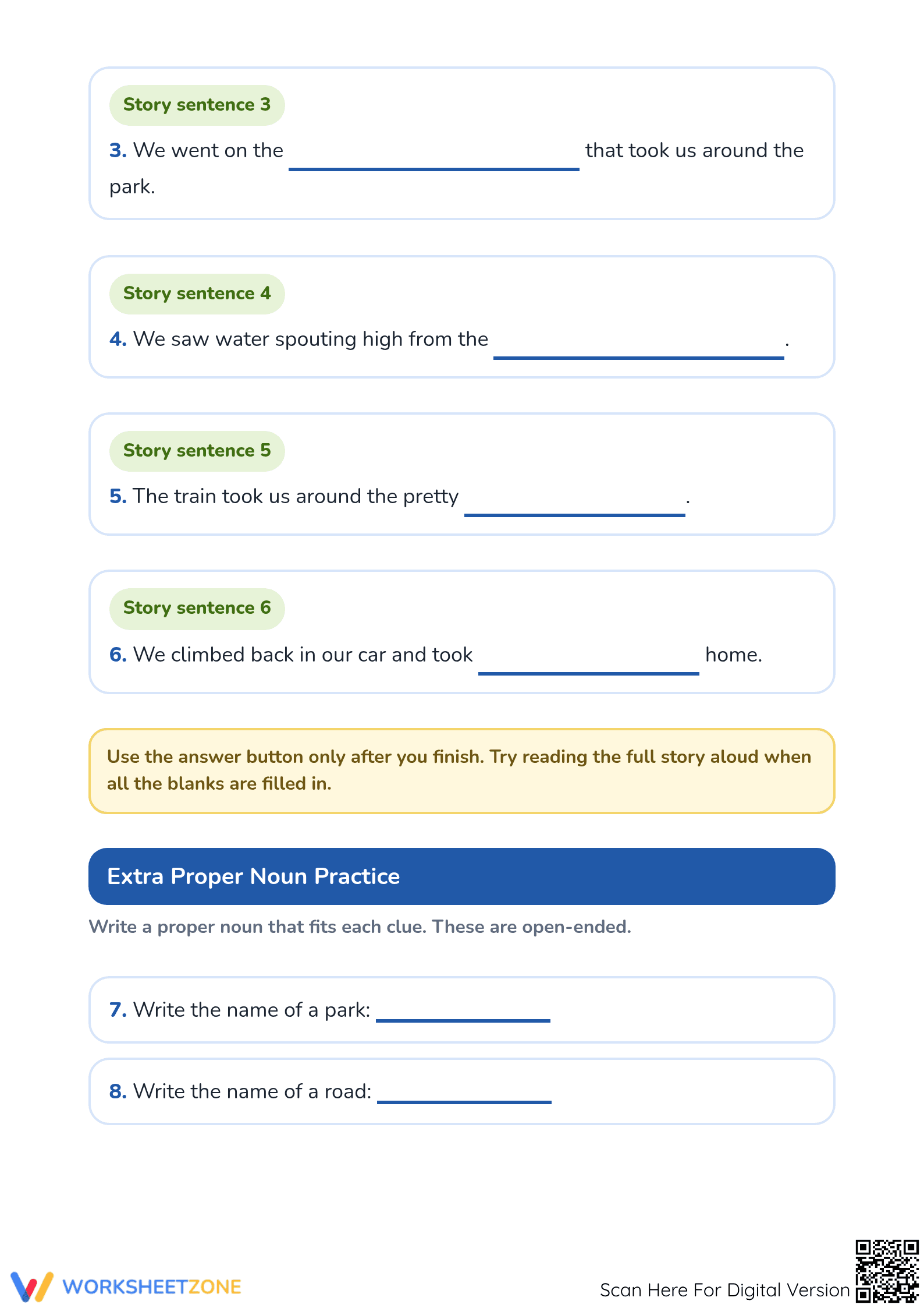Printable Grade 1 Proper Nouns Zoo Story Worksheet - Page 3
