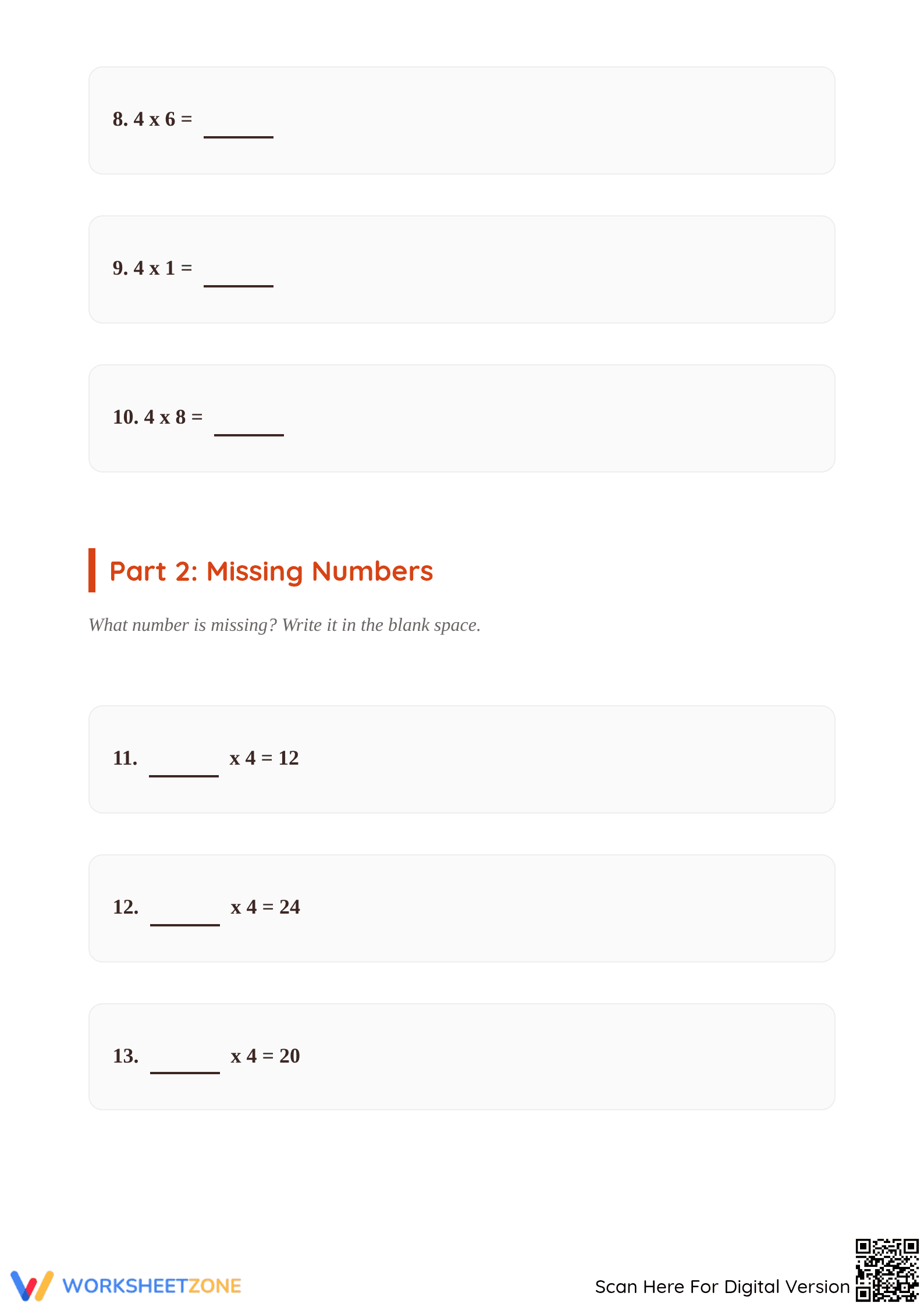 Printable 4 Times Table Chart & Practice | Grade 3 Math - Page 3