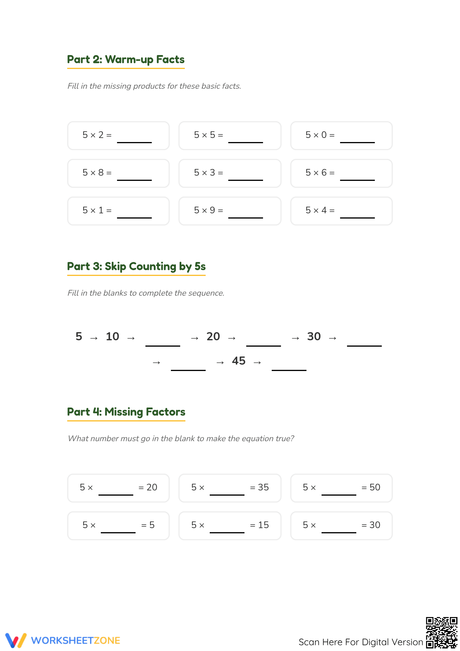Essential 5 Times Table Worksheet | Grade 3-4 Math - Page 2
