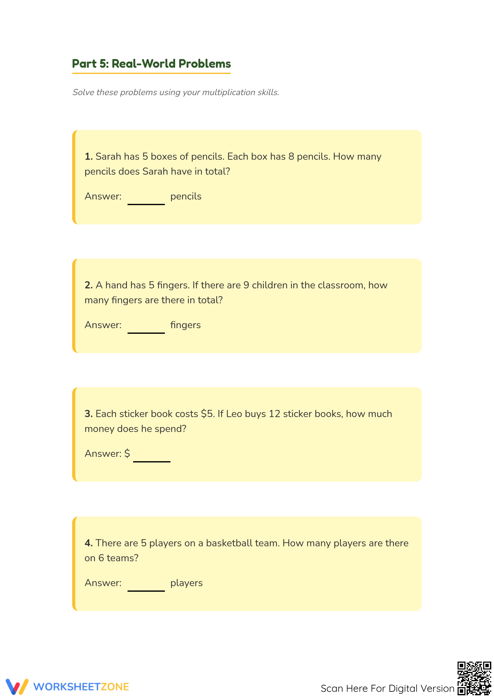Essential 5 Times Table Worksheet | Grade 3-4 Math - Page 3