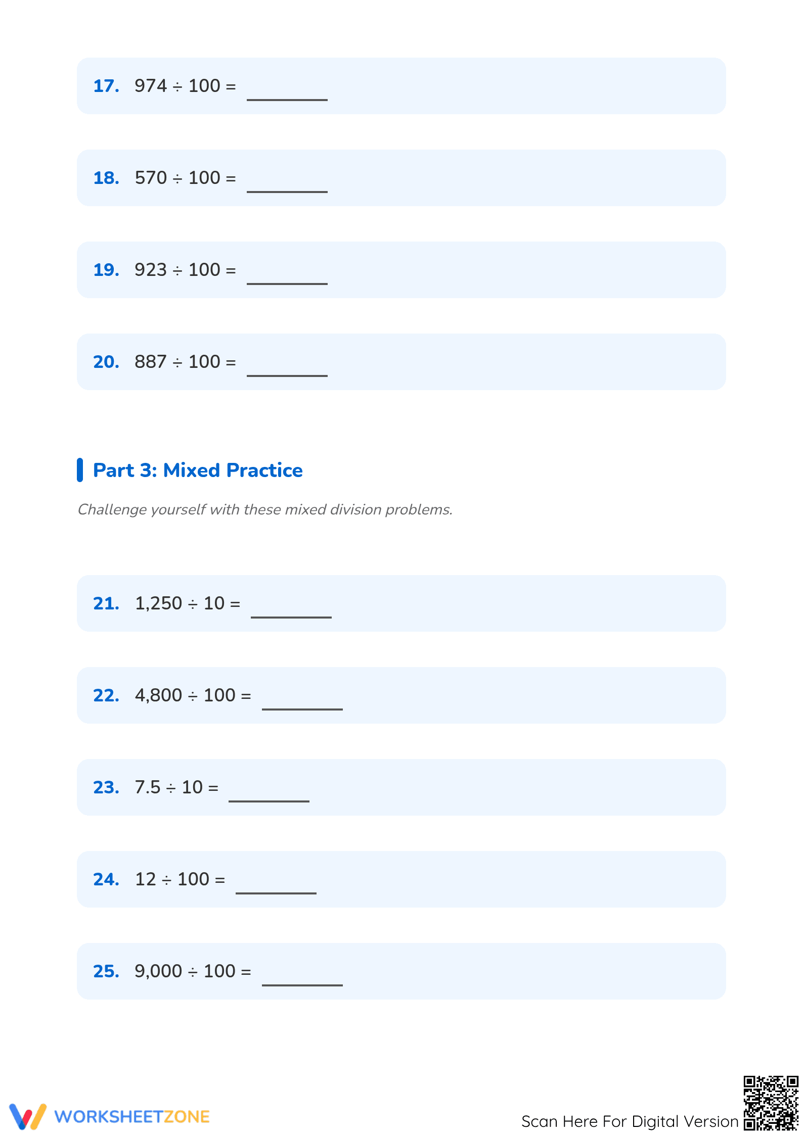Essential Dividing by 10 and 100 Practice | Grade 4-5 - Page 3