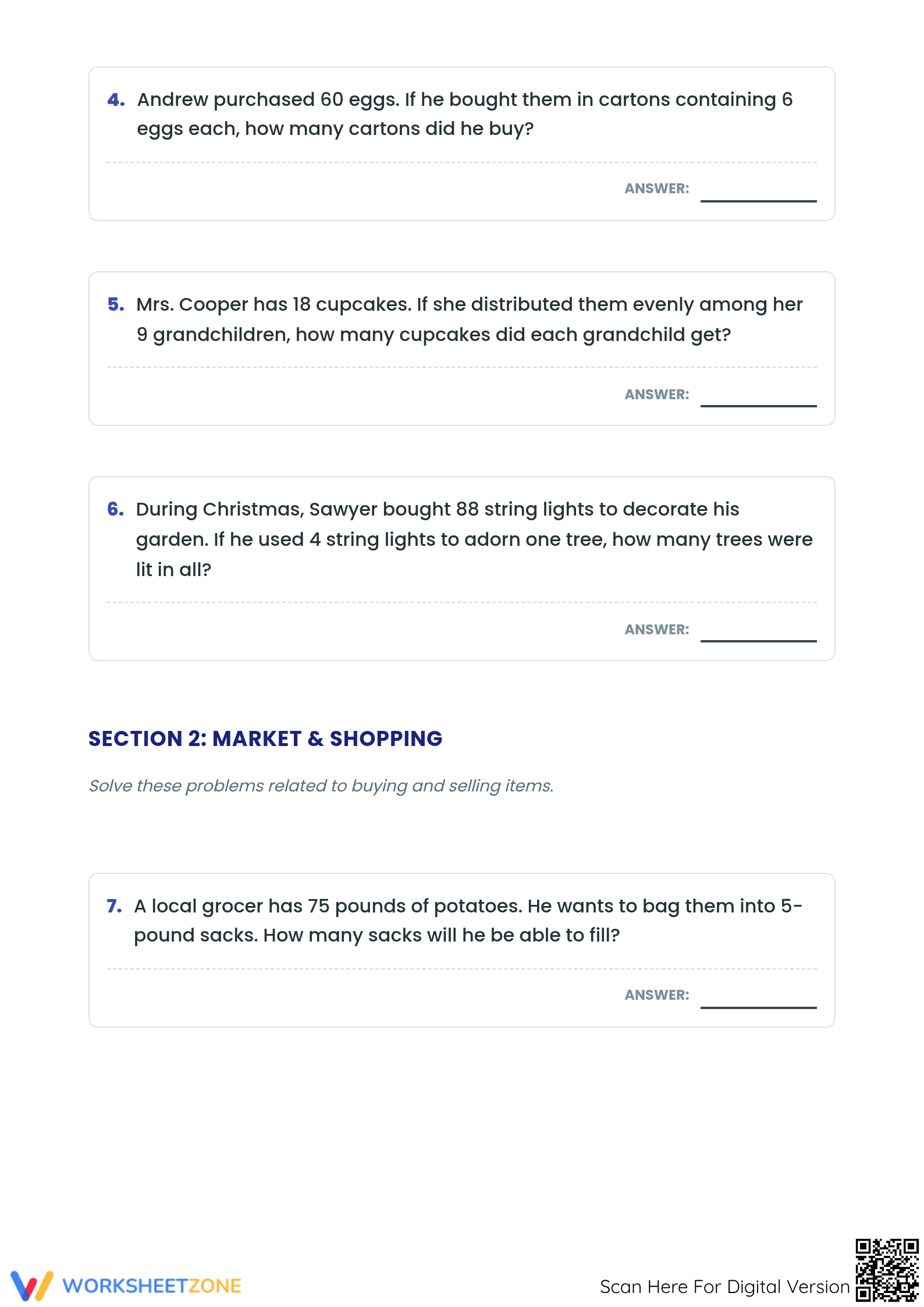 Essential 2-Digit by 1-Digit Division Word Problems Grade 5 - Page 2