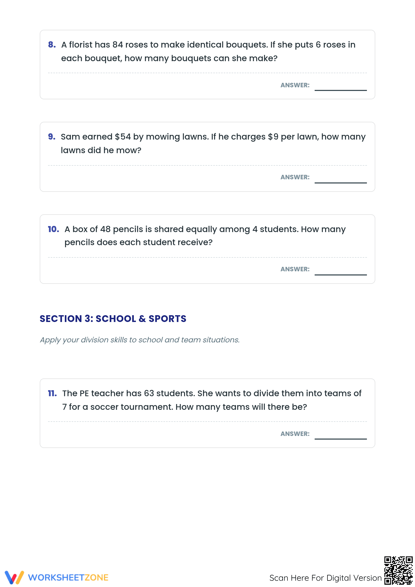Essential 2-Digit by 1-Digit Division Word Problems Grade 5 - Page 3