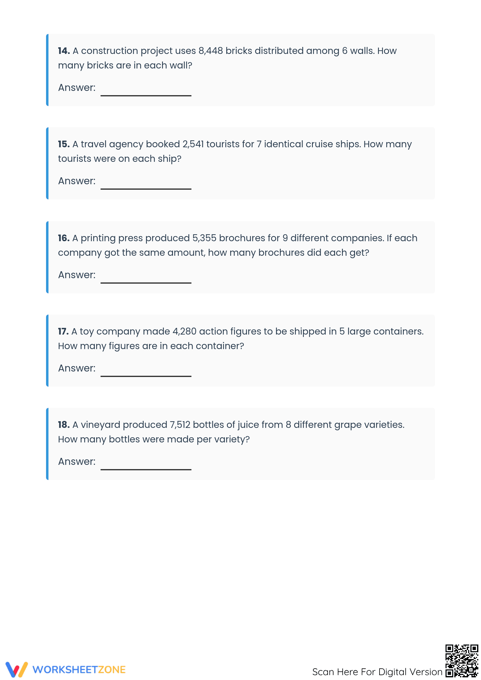 Printable 4-Digit by 1-Digit Division Word Problems - Page 4
