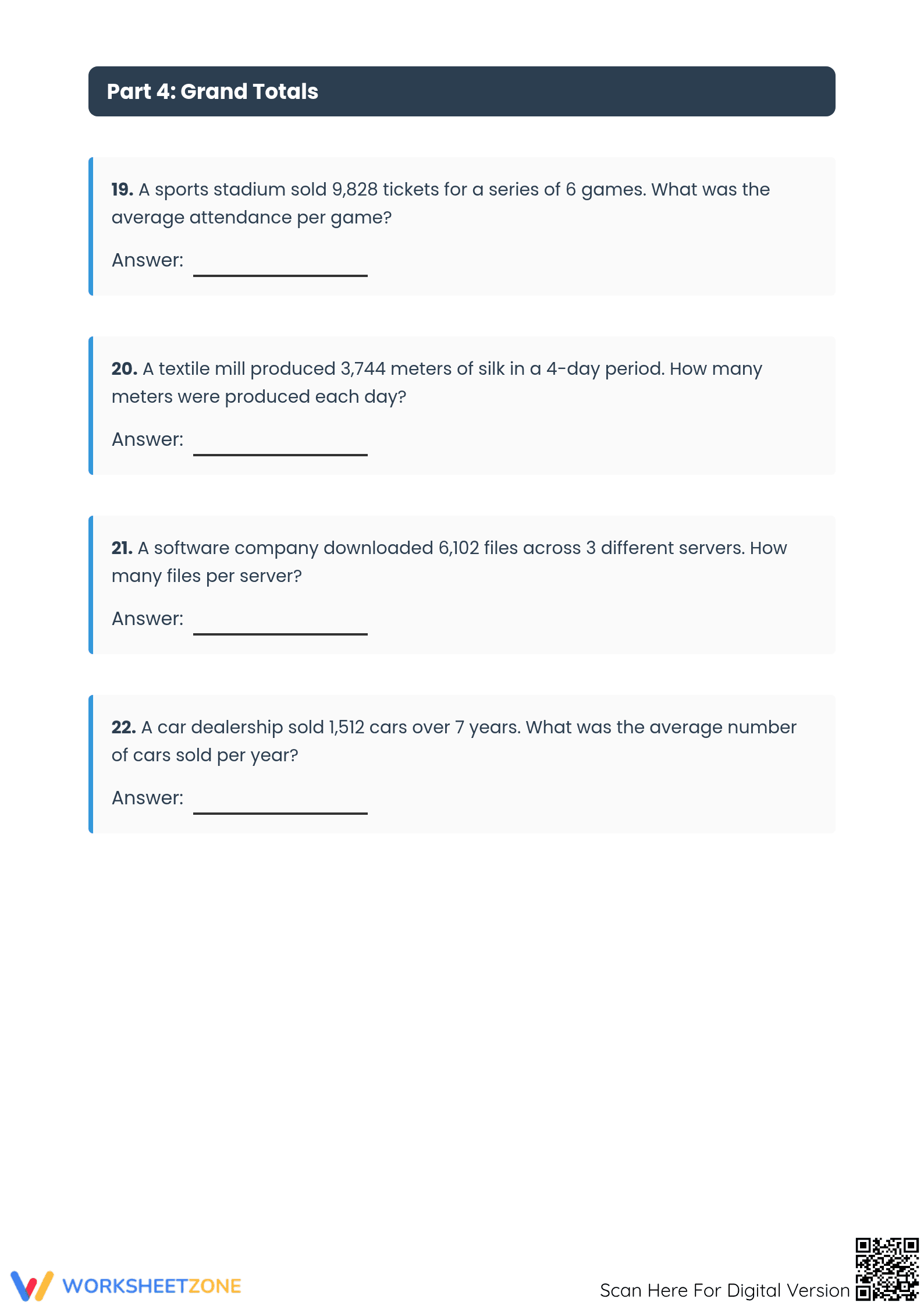 Printable 4-Digit by 1-Digit Division Word Problems - Page 5