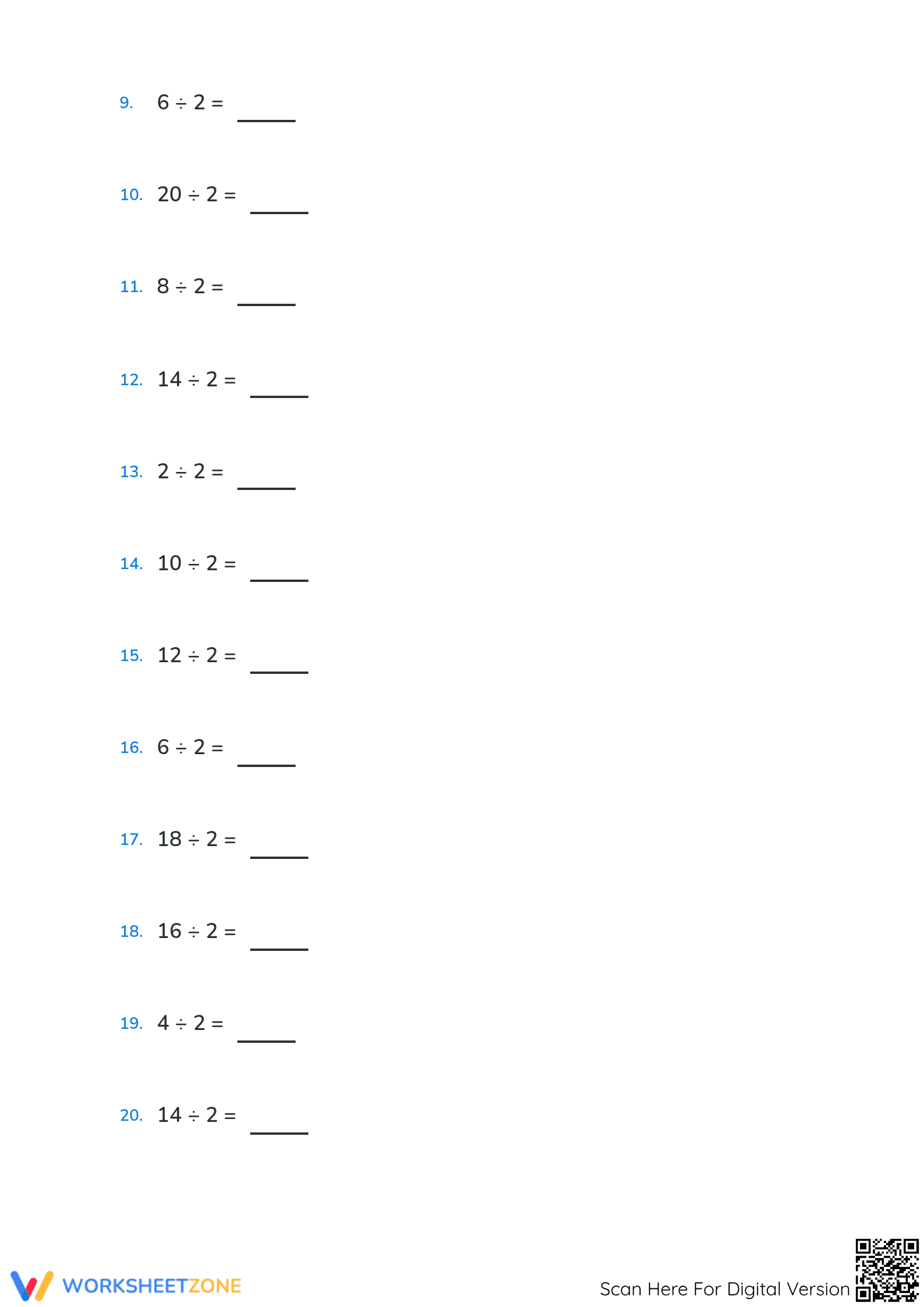 Grade 3 Dividing by 2 — Printable No-Prep Worksheet - Page 2