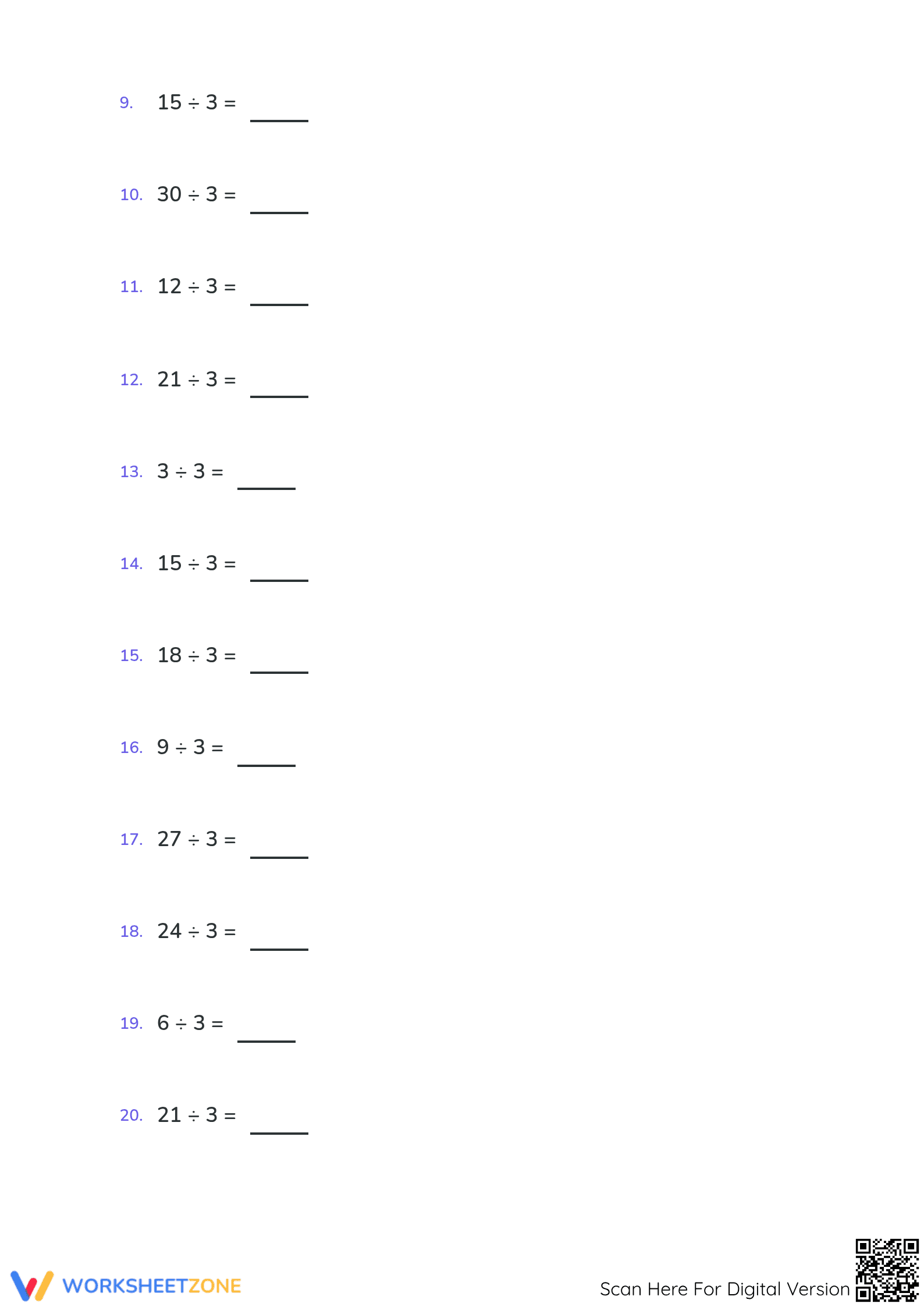 Grade 3 Division Facts — Printable No-Prep Worksheet - Page 2