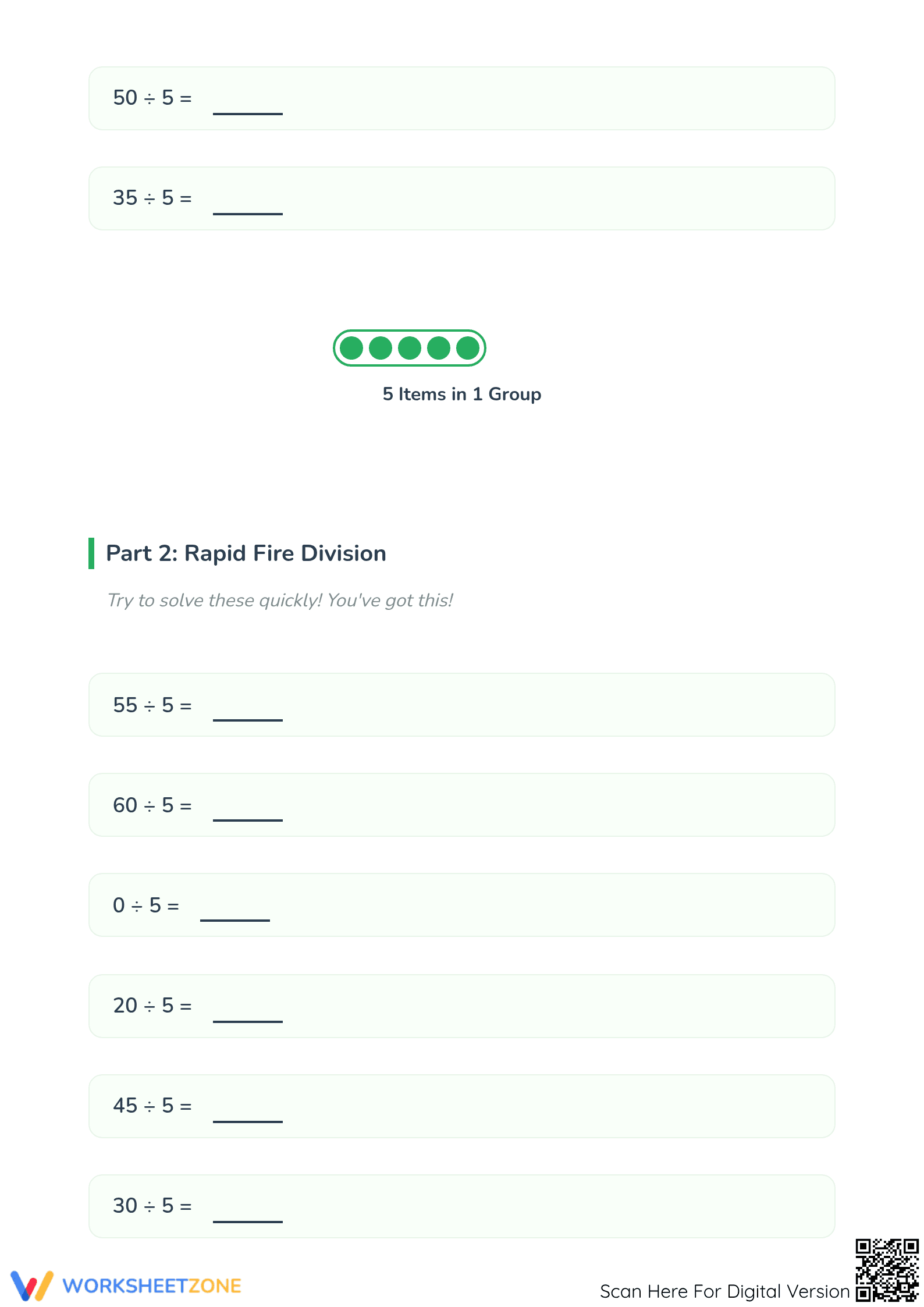Printable Division by 5 Facts Worksheet | Grade 3 Math - Page 2