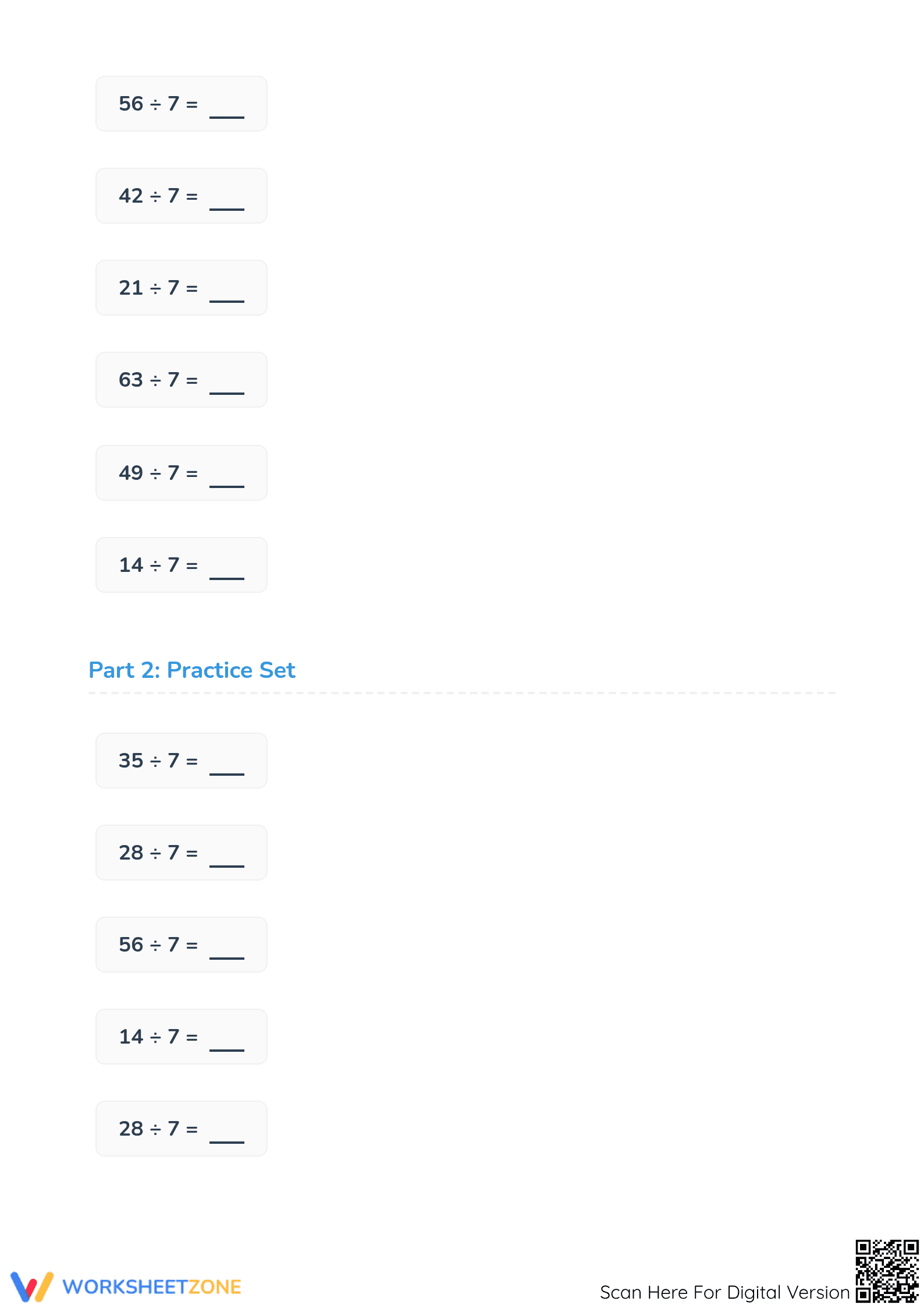 Printable Division Facts 7 Worksheet | Grade 3 Math - Page 3