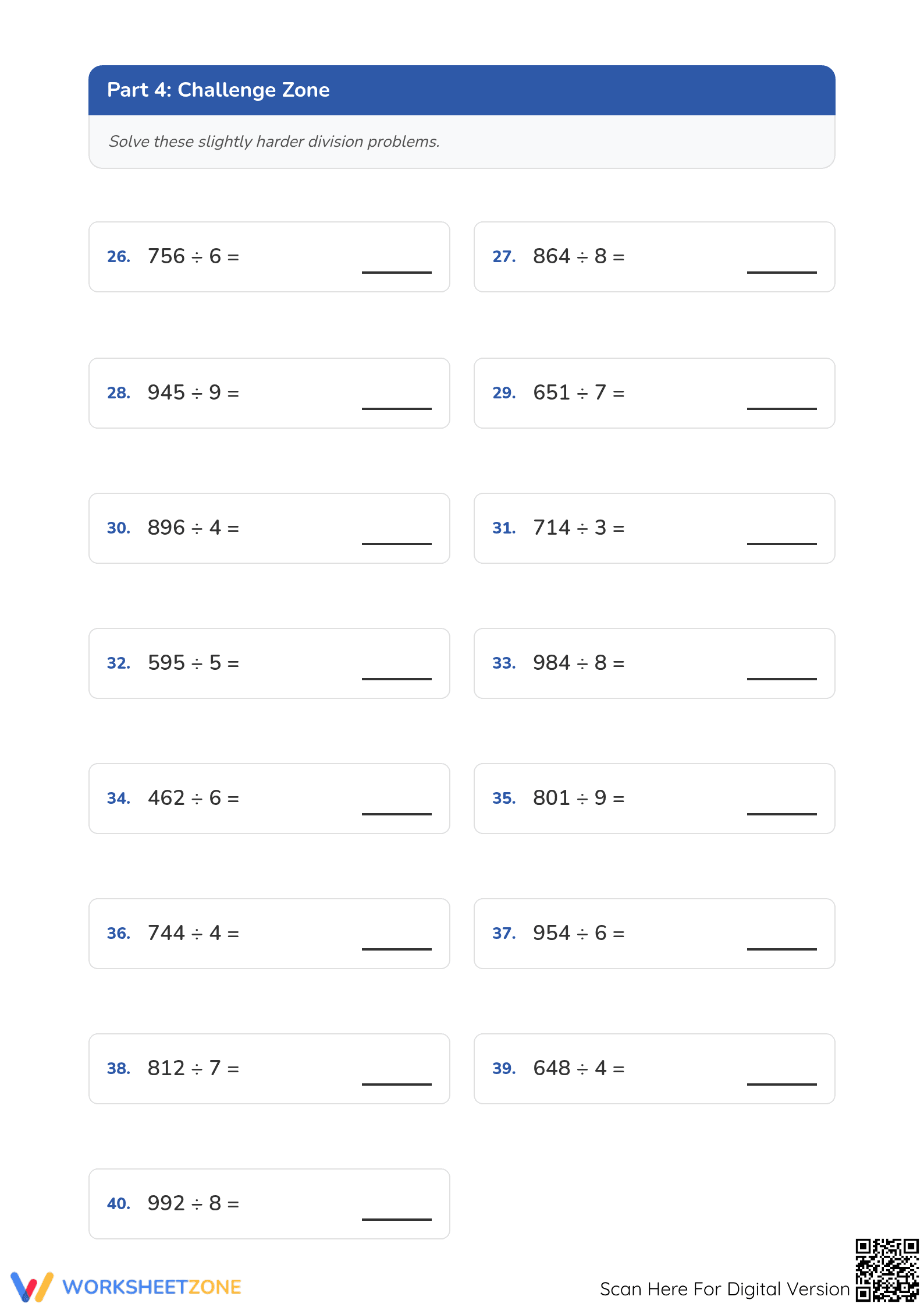 Printable Division Challenge Worksheet | Grades 3-5 Math - Page 4