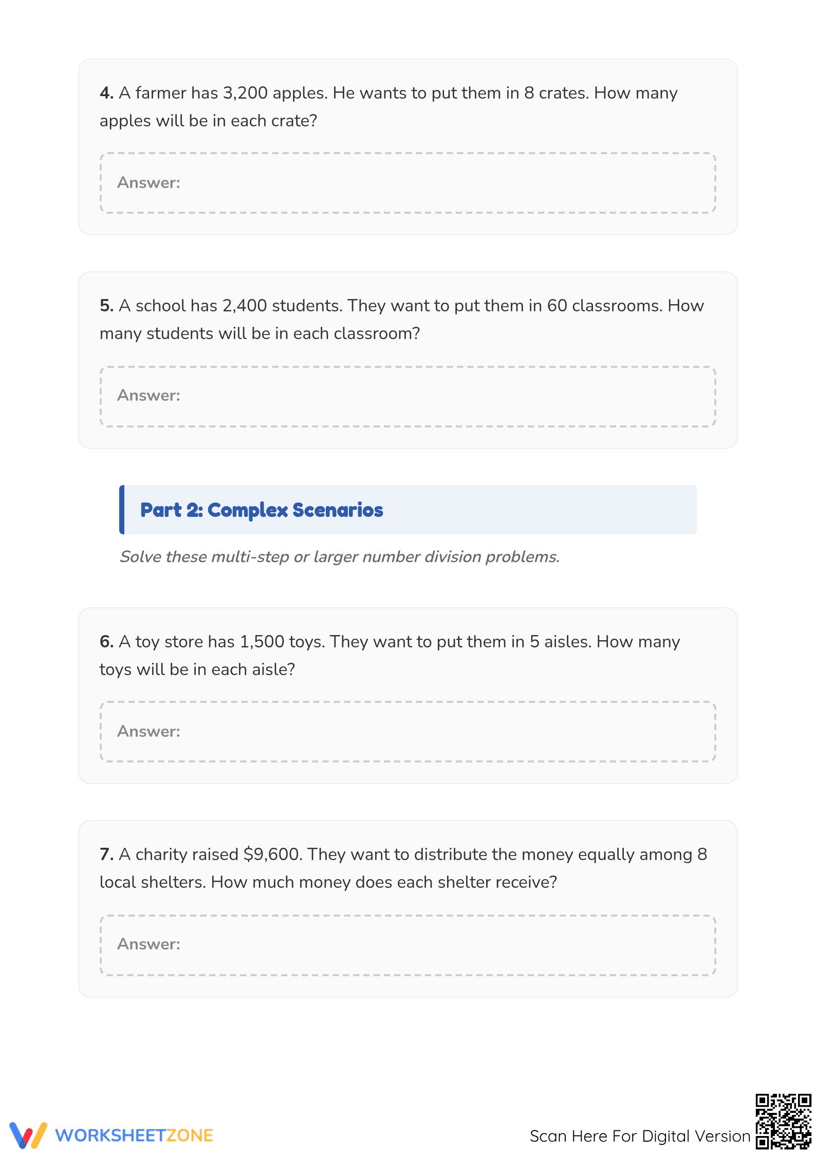 Printable Advanced Division Word Problems | Grade 3 Math - Page 2