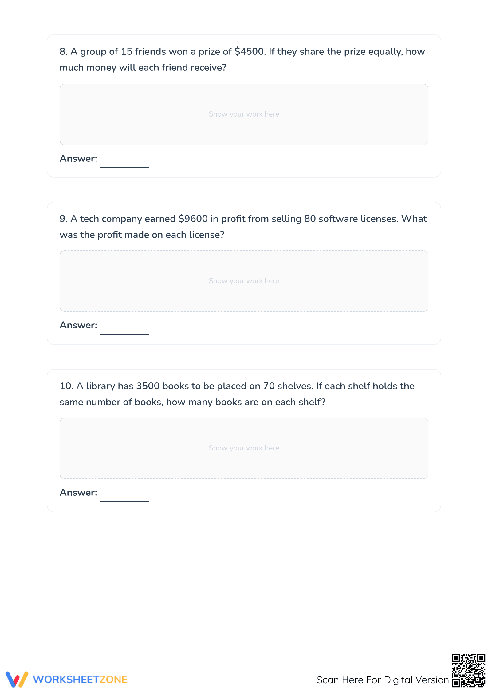 Printable Advanced Division Word Problems | Grade 3 Math - Page 4