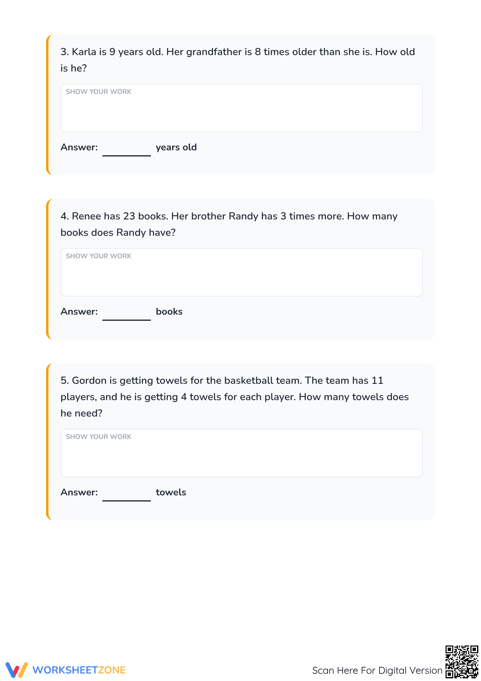 Printable Simple Multiplication Word Problems | Grade 3 - Page 2