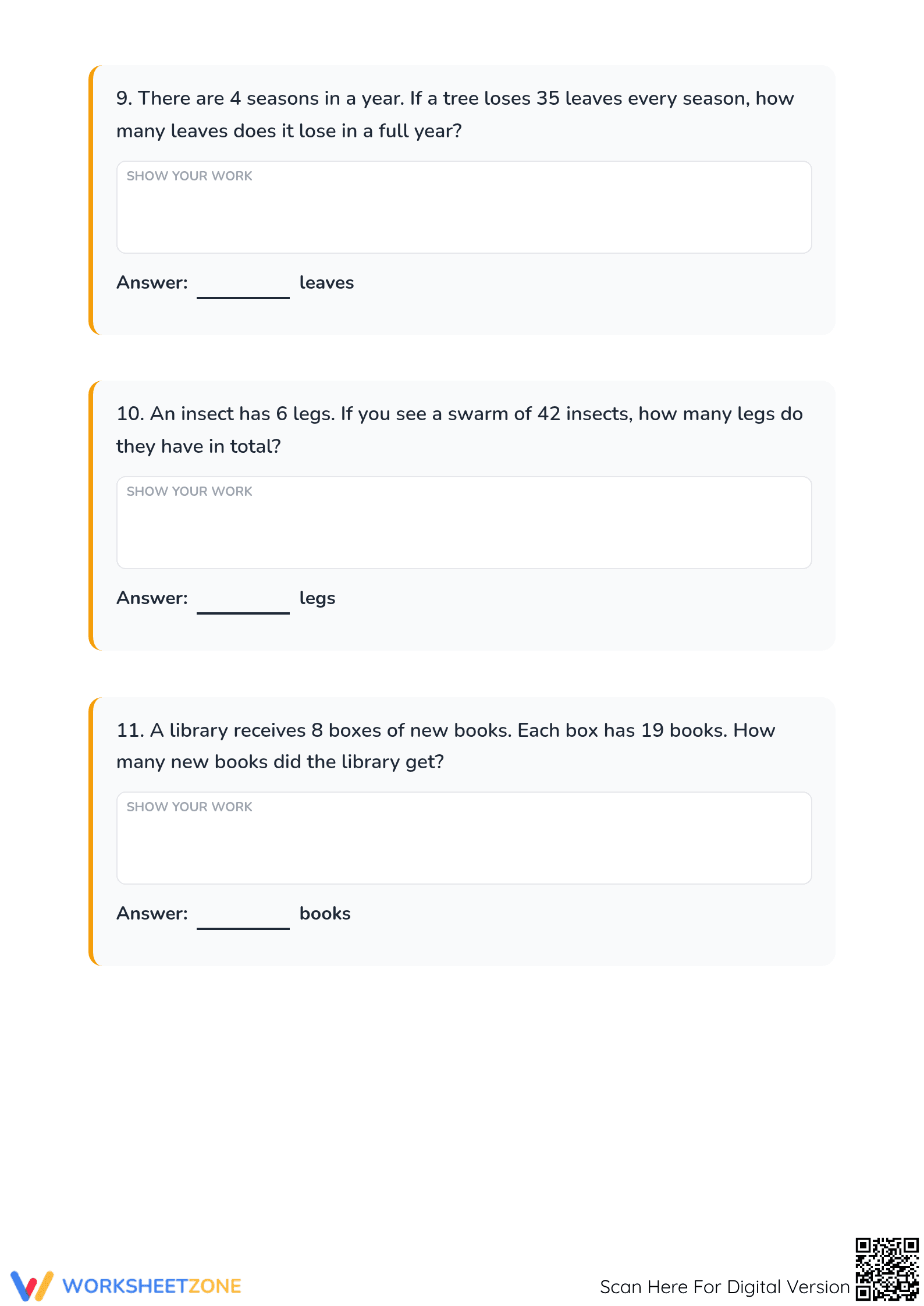 Printable Simple Multiplication Word Problems | Grade 3 - Page 4
