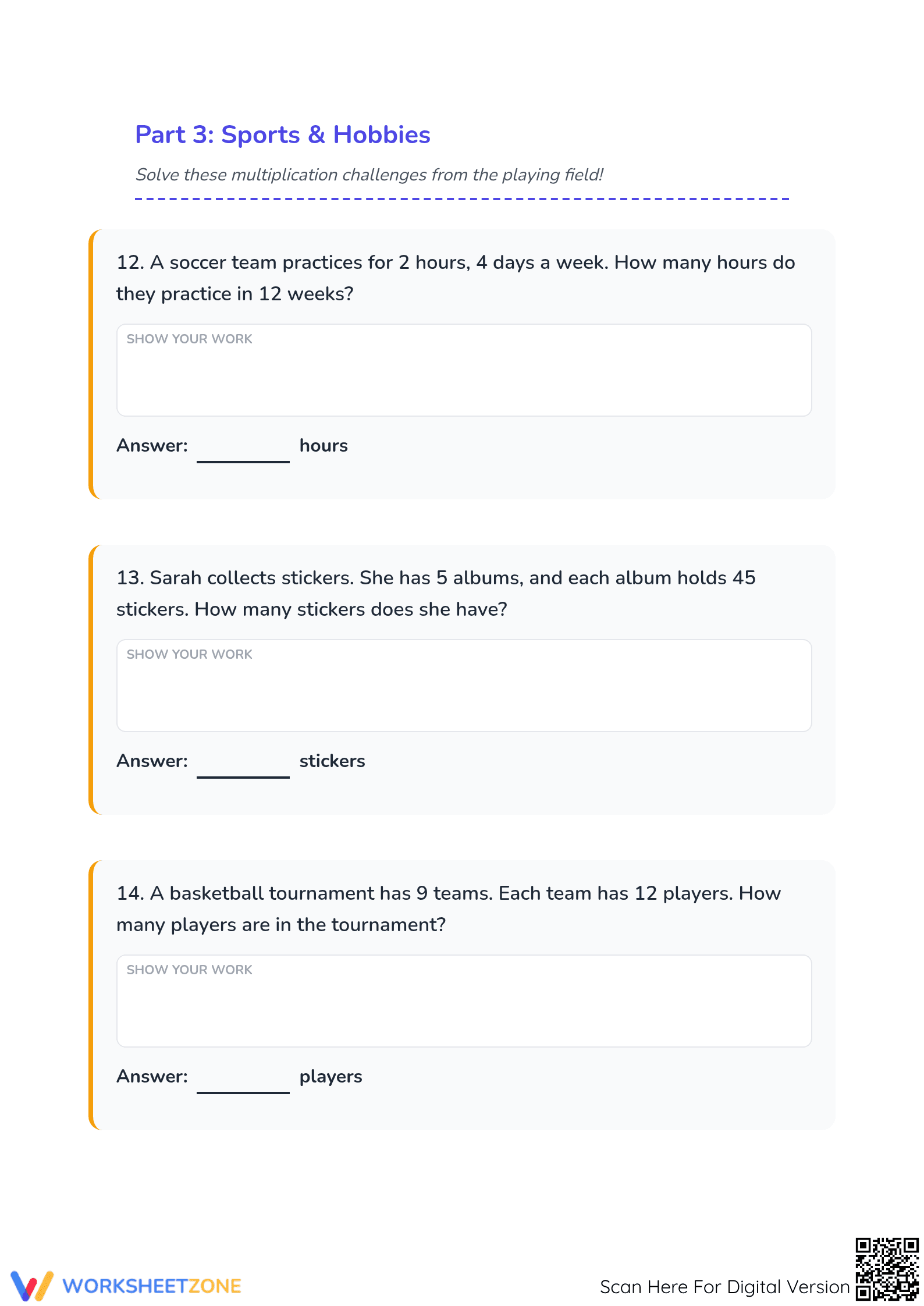 Printable Simple Multiplication Word Problems | Grade 3 - Page 5