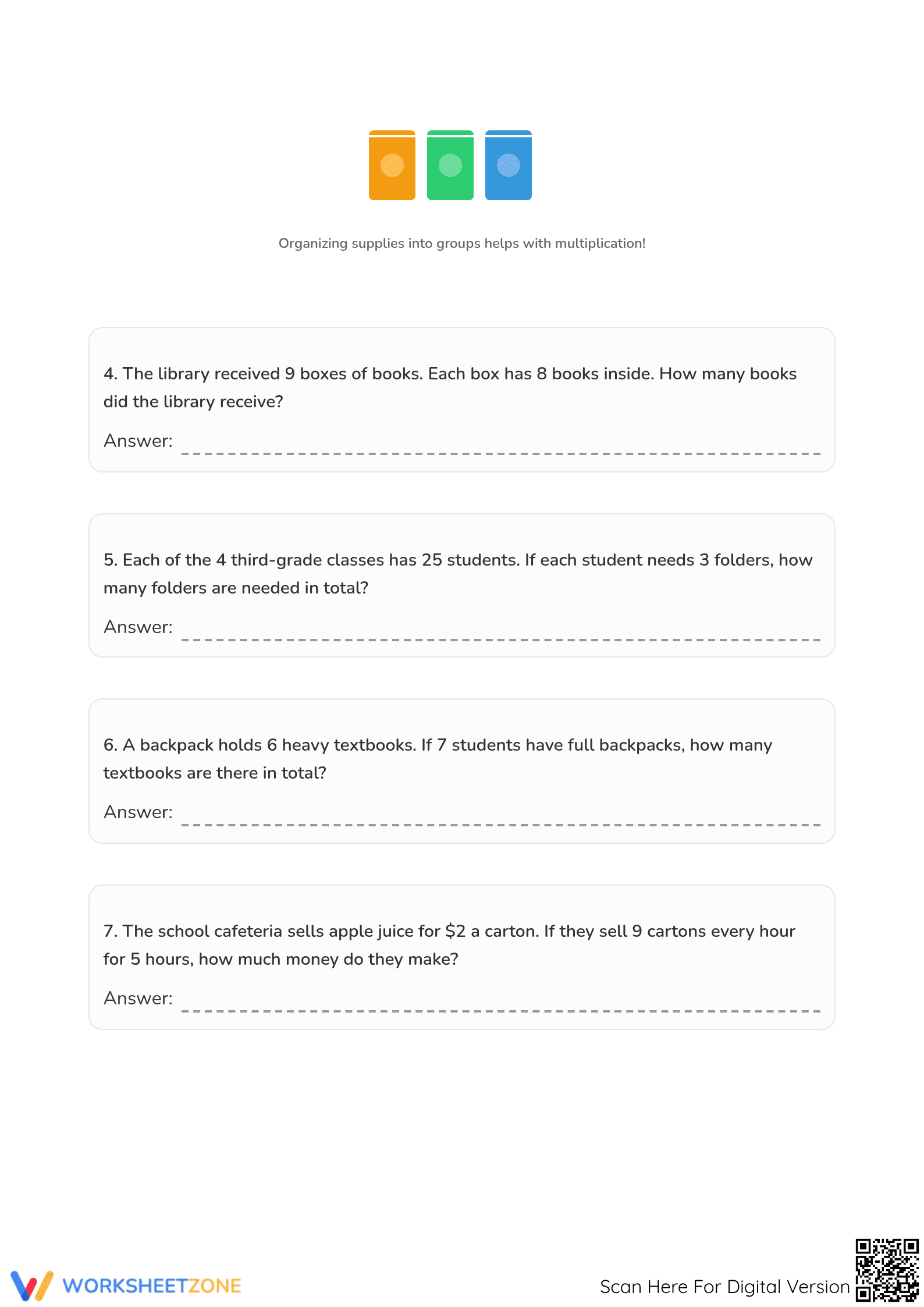 Printable Grade 3 Multiplication Word Problems Worksheet - Page 2