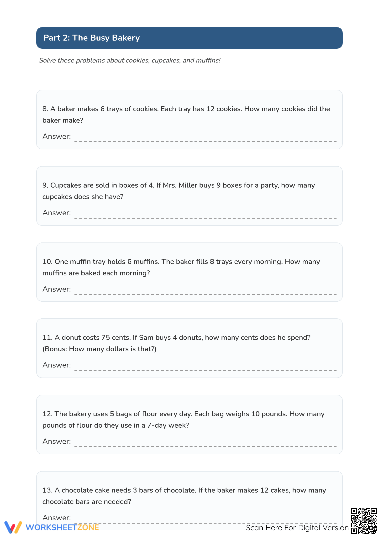Printable Grade 3 Multiplication Word Problems Worksheet - Page 3