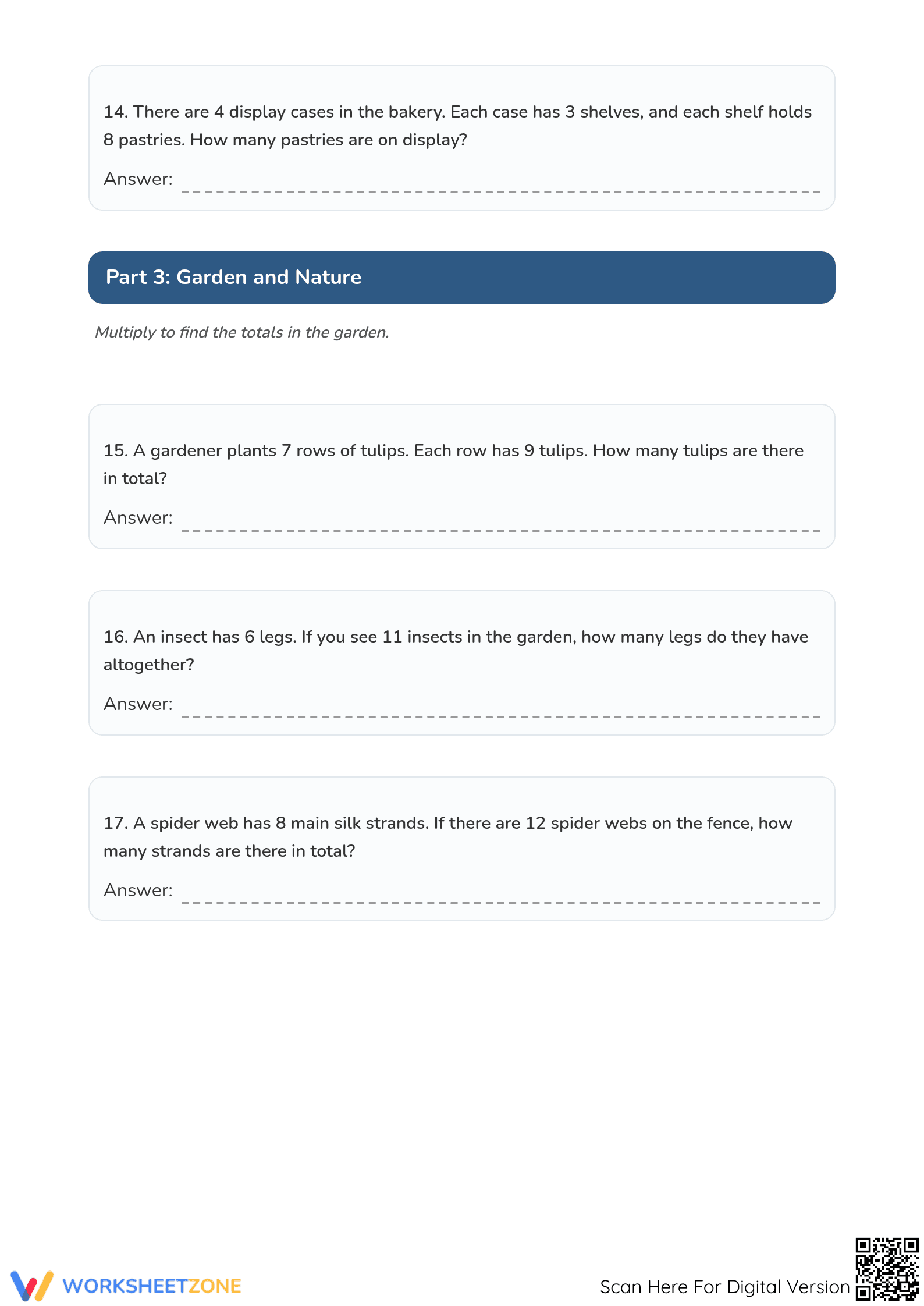 Printable Grade 3 Multiplication Word Problems Worksheet - Page 4