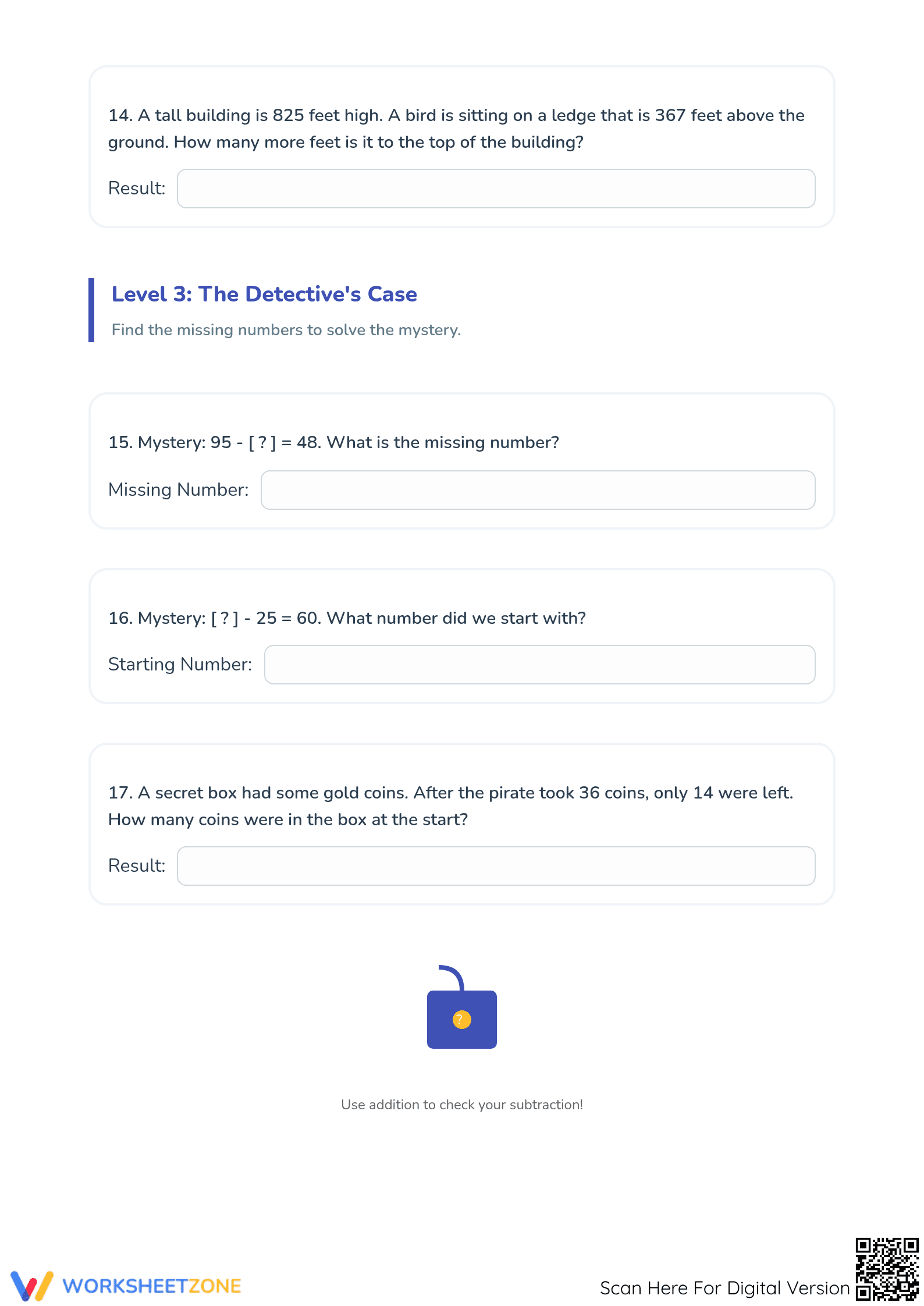 Printable Subtraction Word Problems Worksheet | Grade 3 Math - Page 4