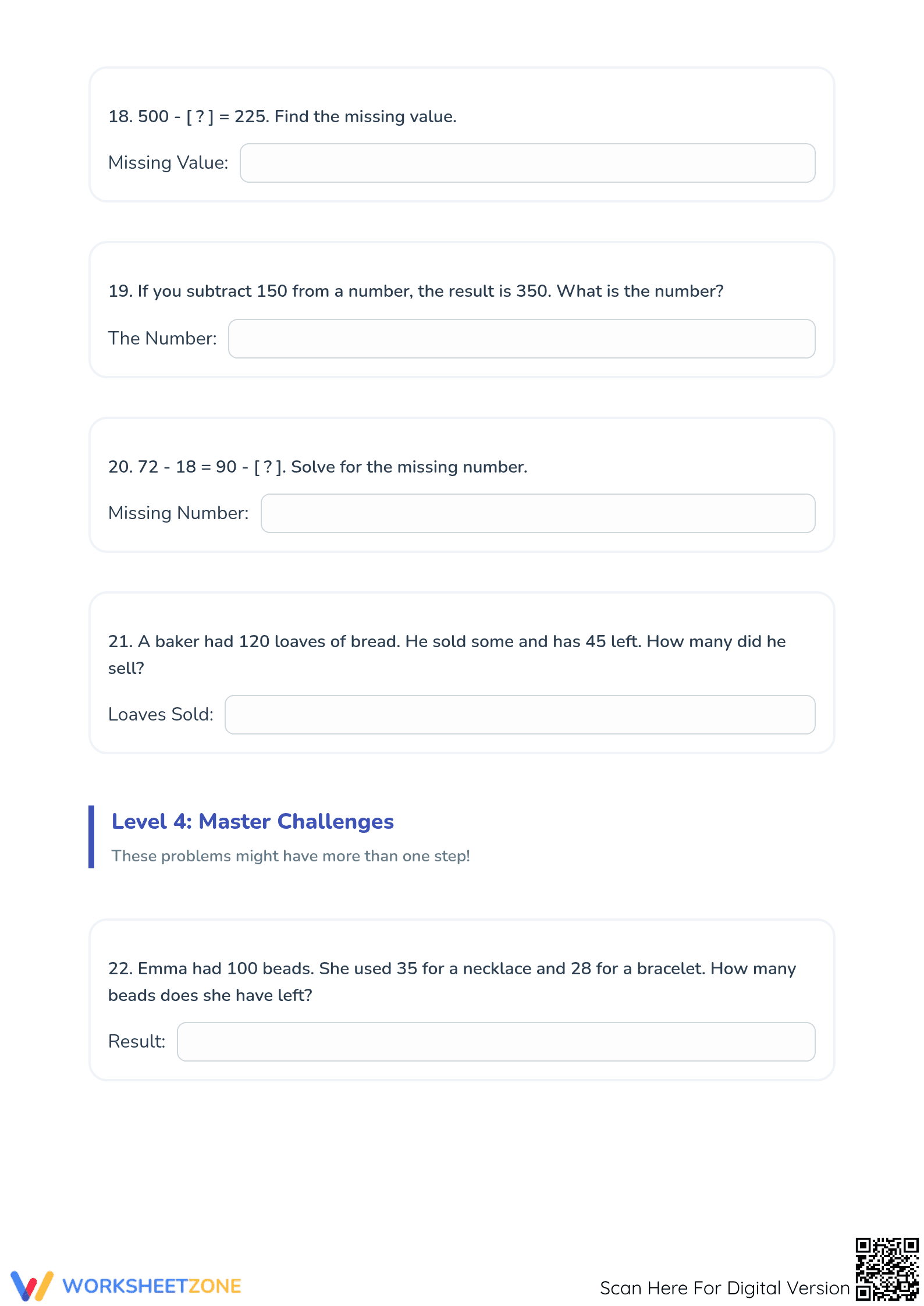 Printable Subtraction Word Problems Worksheet | Grade 3 Math - Page 5