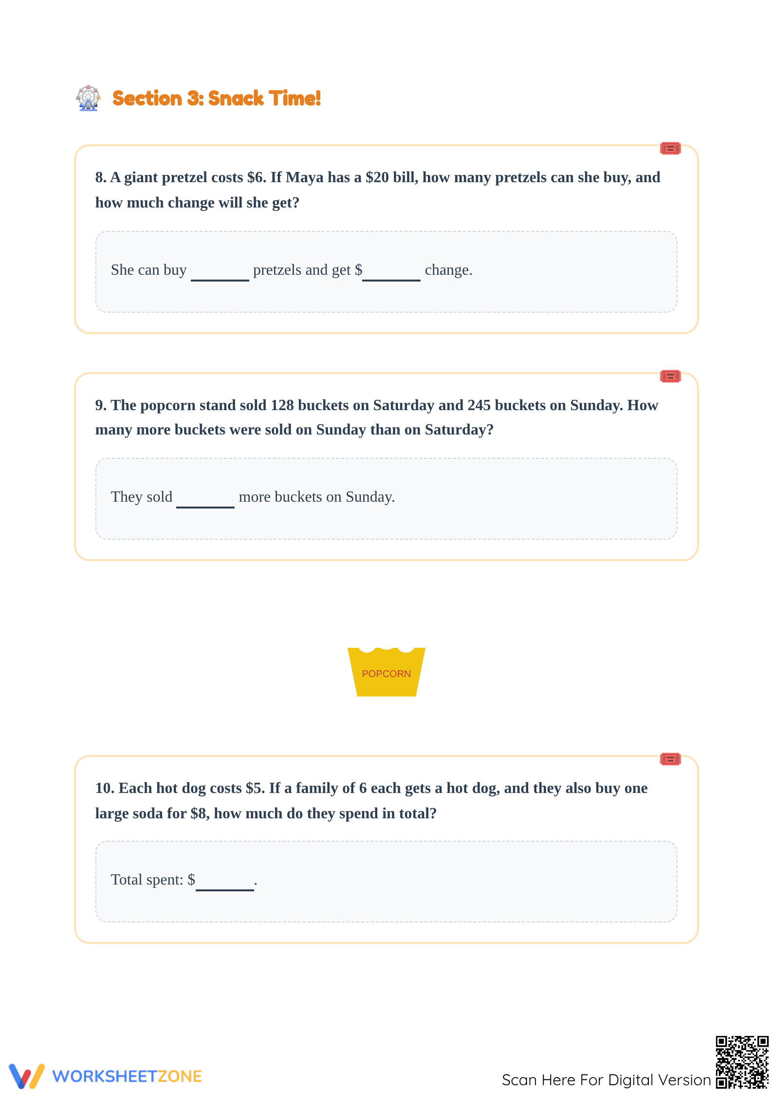 Printable Amusement Park Word Problems | Grades 4-5 Math - Page 4