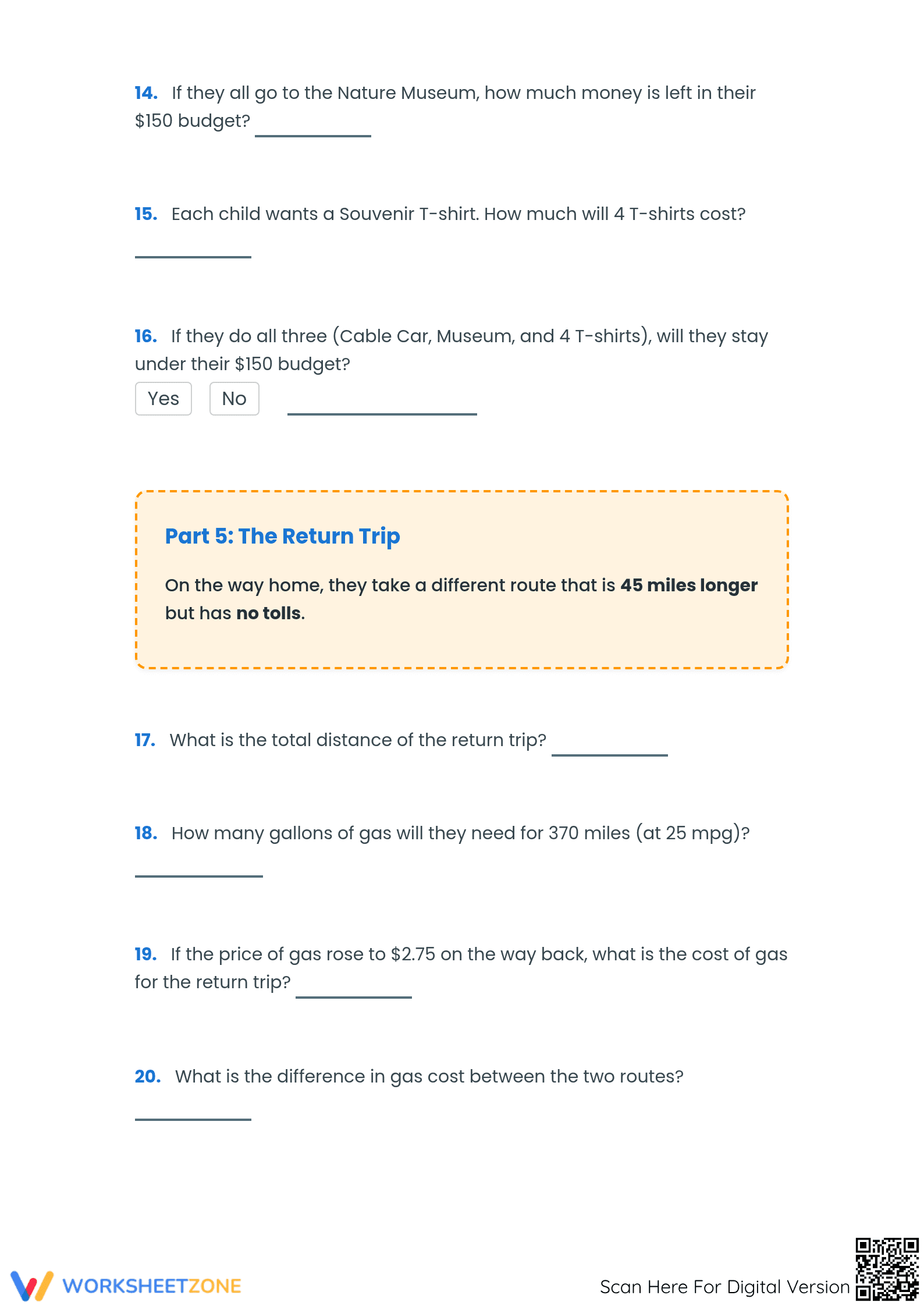 Family Car Trip Adventure Math Worksheet | Printable - Page 4
