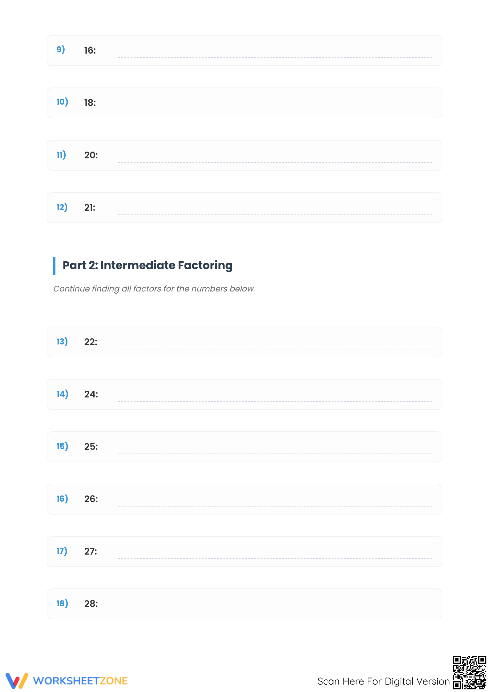 Printable Factoring Numbers (4-50) Worksheet | Grade 7 Math - Page 2