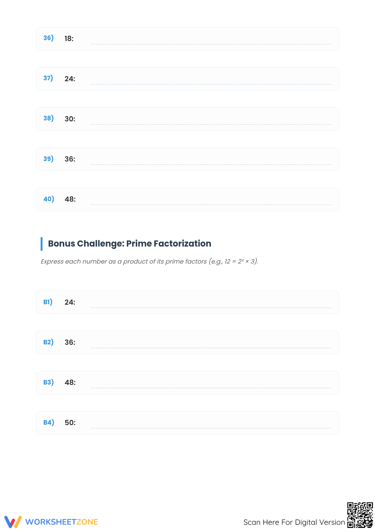 Printable Factoring Numbers (4-50) Worksheet | Grade 7 Math - Page 5