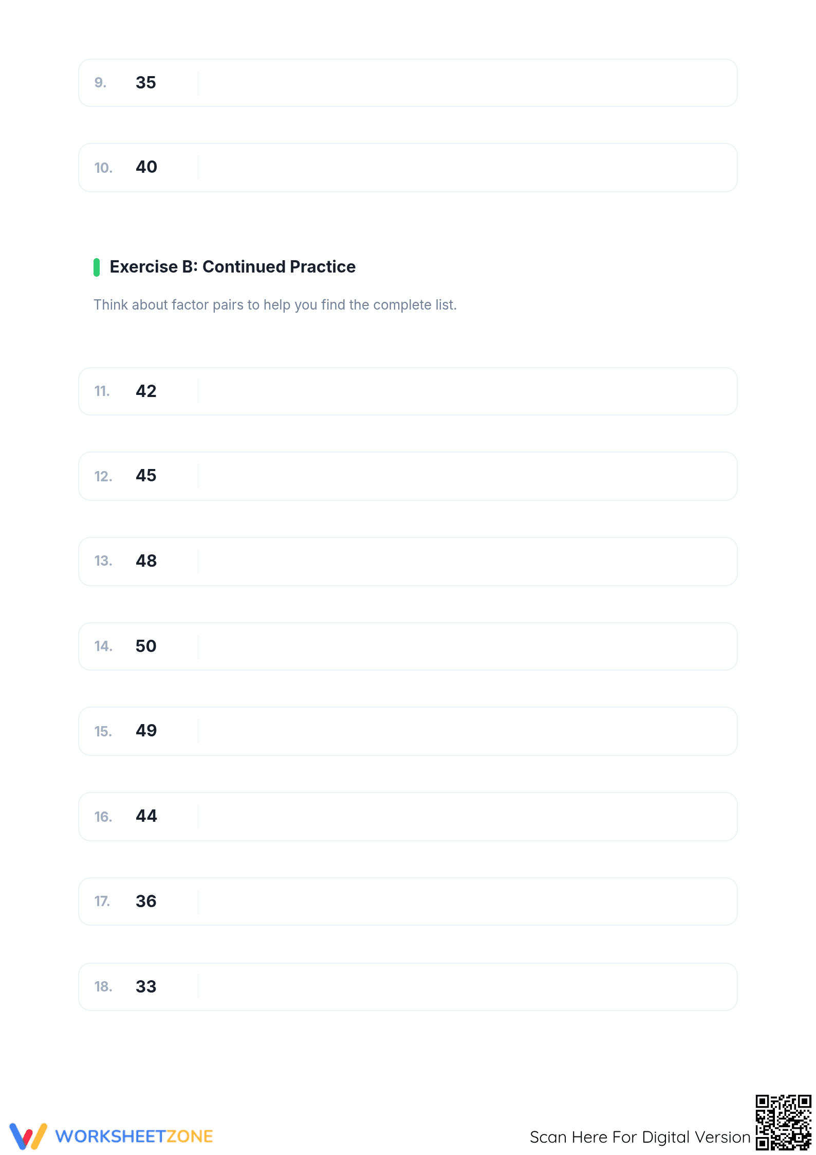 Printable Factoring Numbers 4-50 Worksheet | Grade 7 Math - Page 2