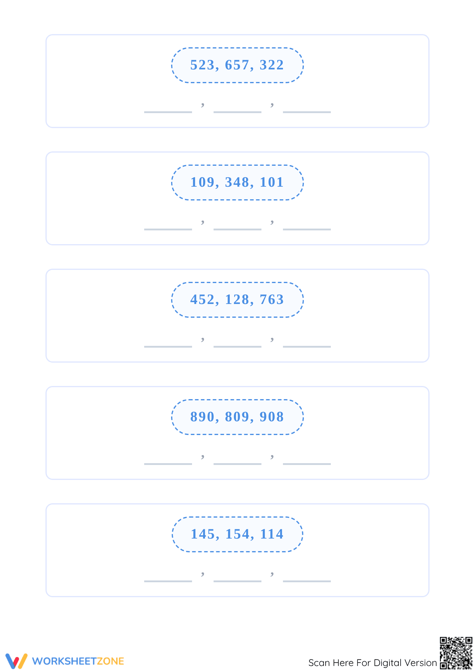 Printable Ordering Numbers Worksheet | Grade 1 Math - Page 2