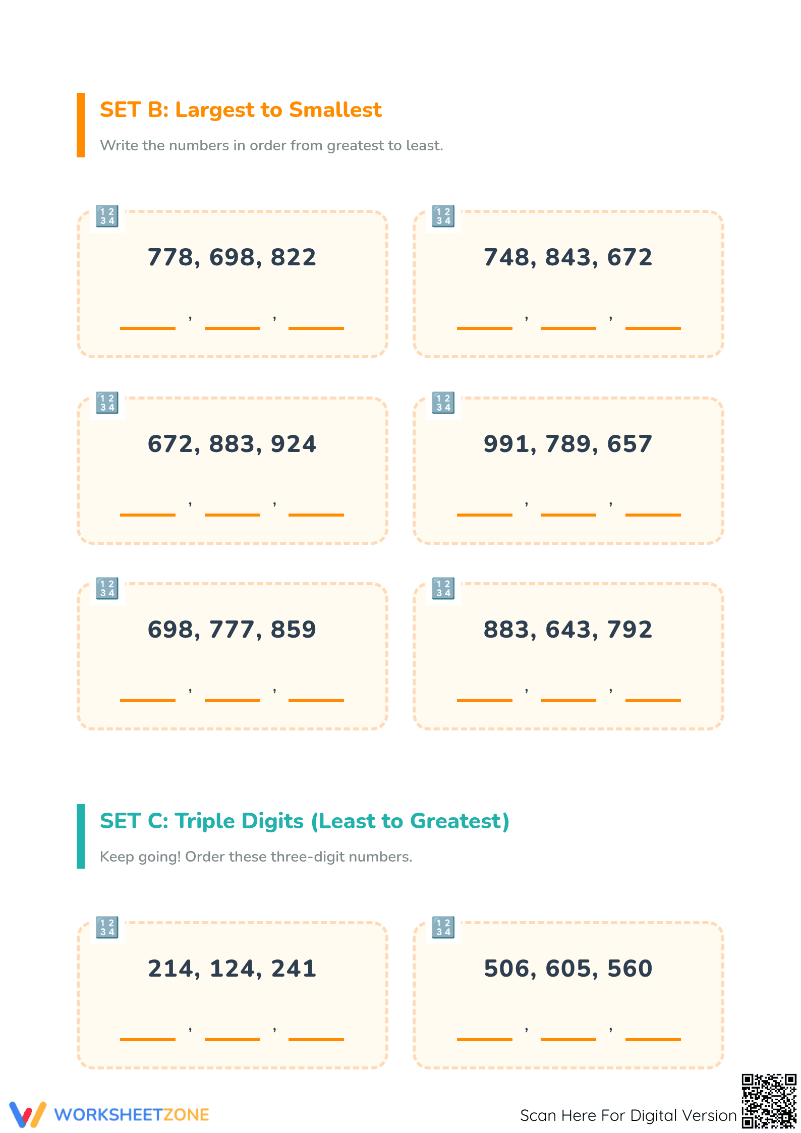 Printable Ordering Numbers Worksheet | Grade 1 Math - Page 2