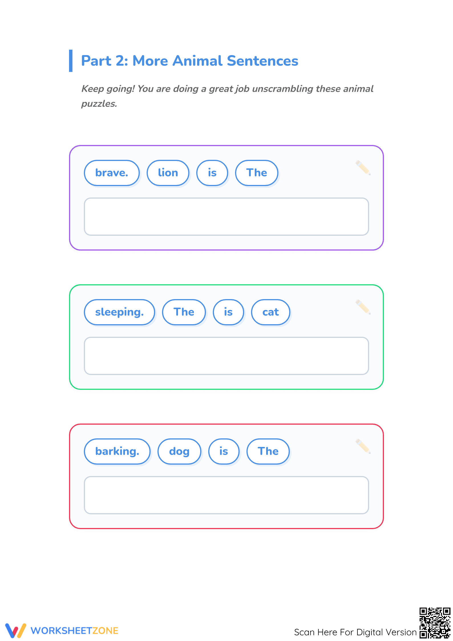 Printable Unscramble the Sentence Worksheet | Grade 1 ELA - Page 3