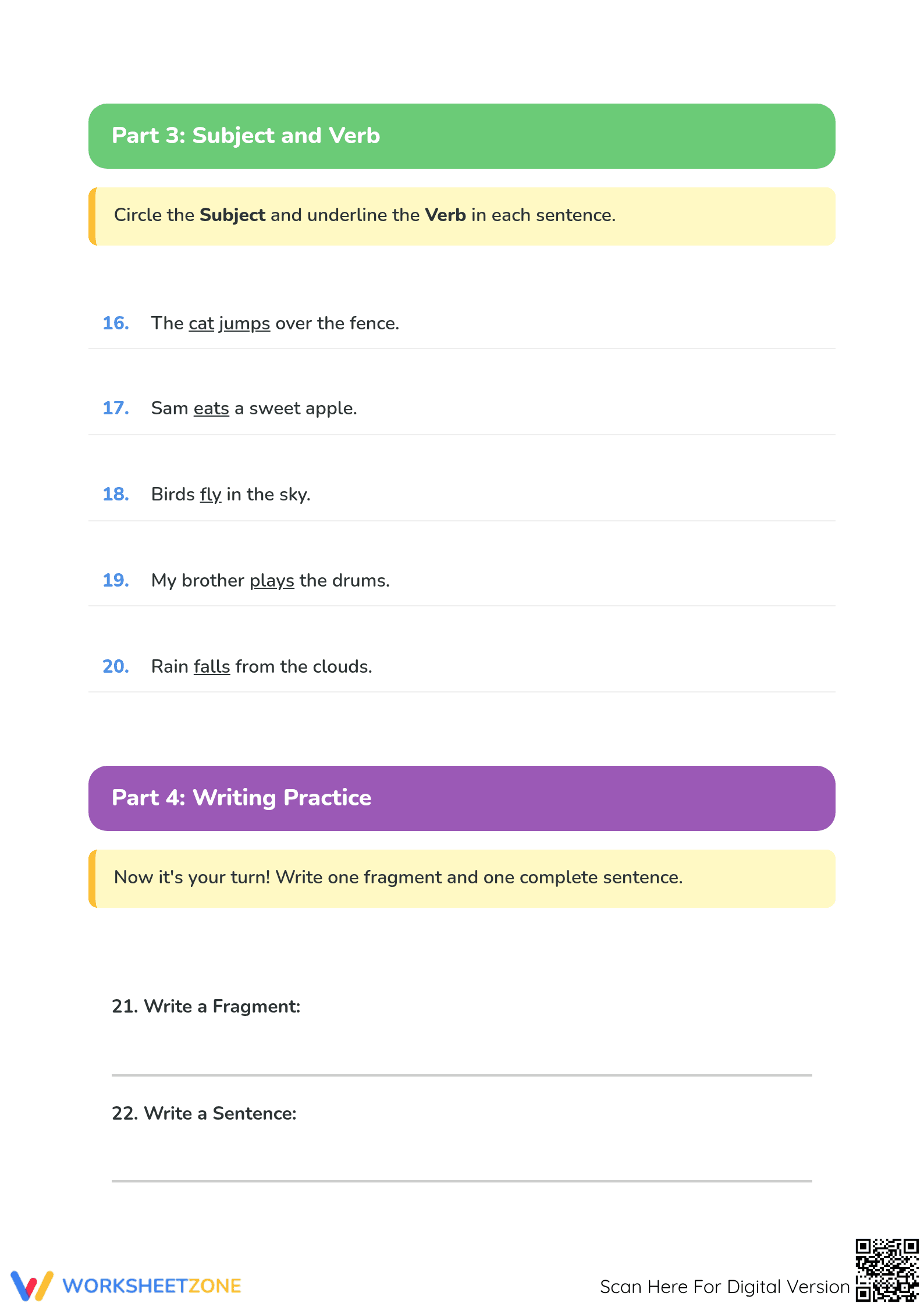 Printable Sentences or Fragments Worksheet | Grade 1 ELA - Page 3