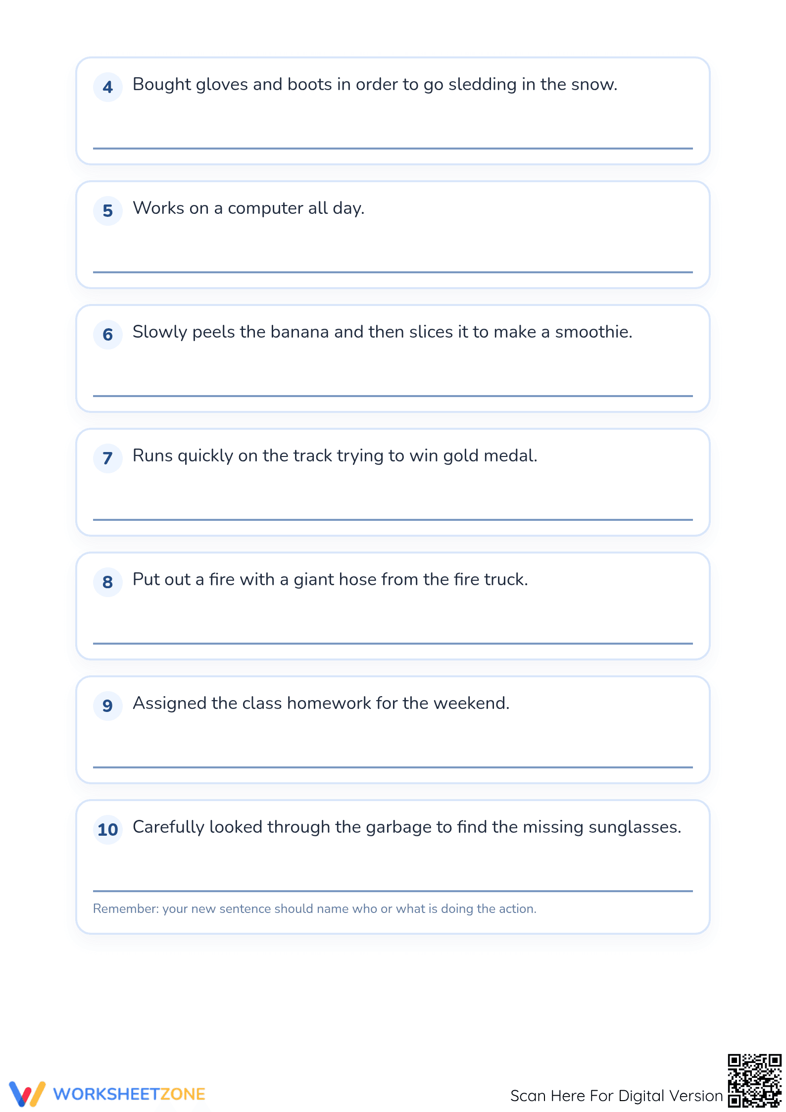 Printable Writing Complete Sentences Worksheet | Grade 4 - Page 2