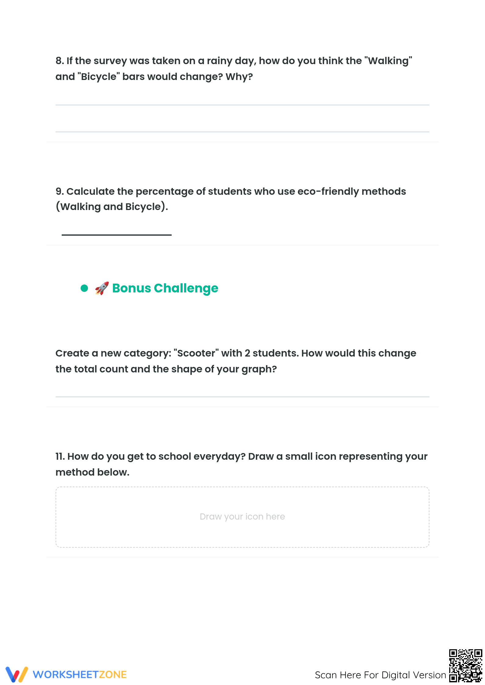 Printable Bar Graph Worksheet: How I Get to School (Grades 4-6) - Page 4
