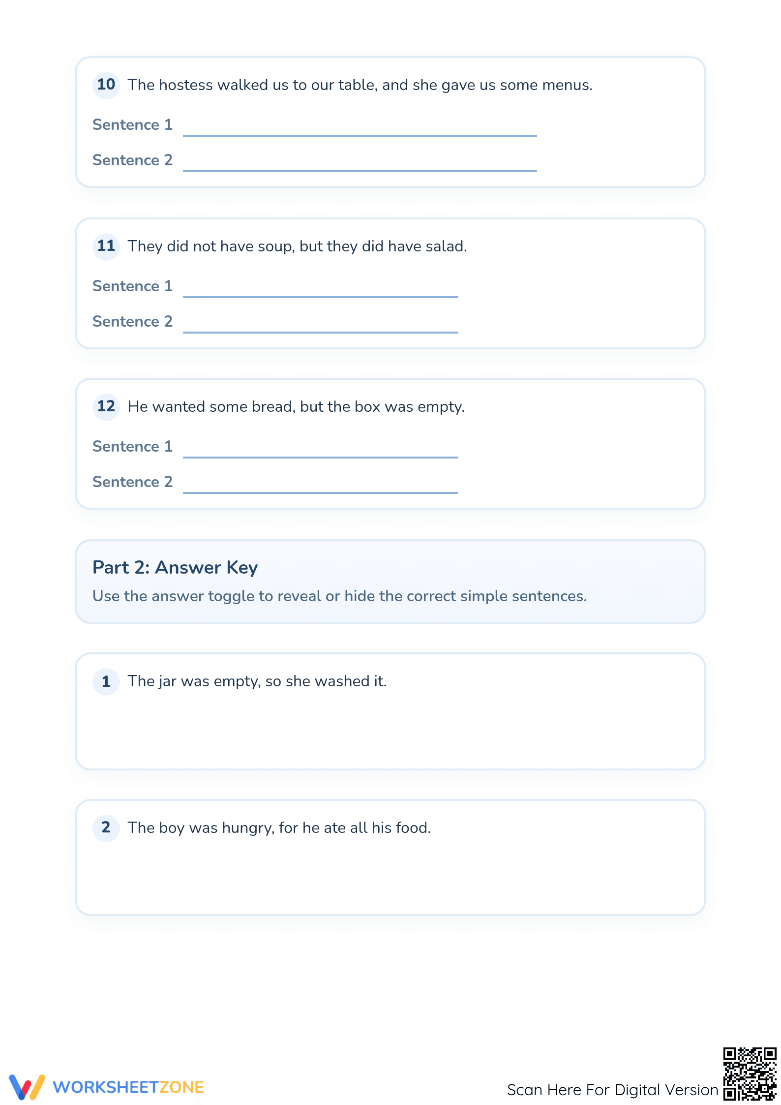 Grade 2 Compound to Simple Sentences – Printable Worksheet - Page 3