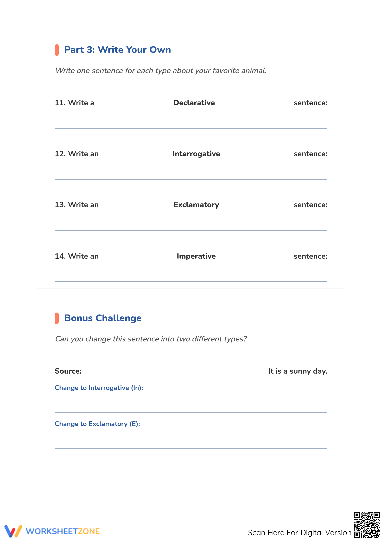 Printable Sentence Types Worksheet | Grade 1 ELA - Page 3