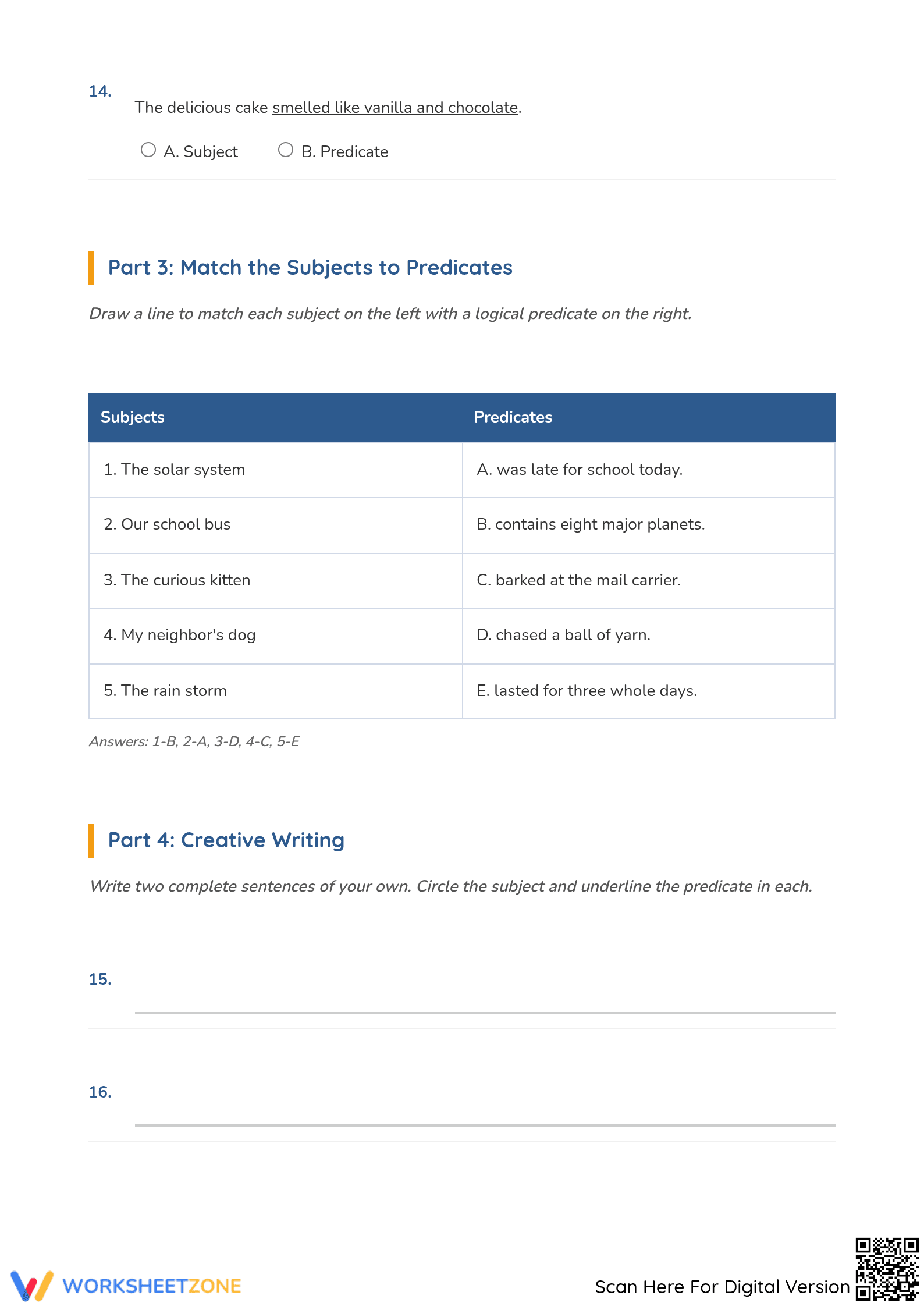 Printable Subjects and Predicates Worksheet | Grade 4-5 - Page 4
