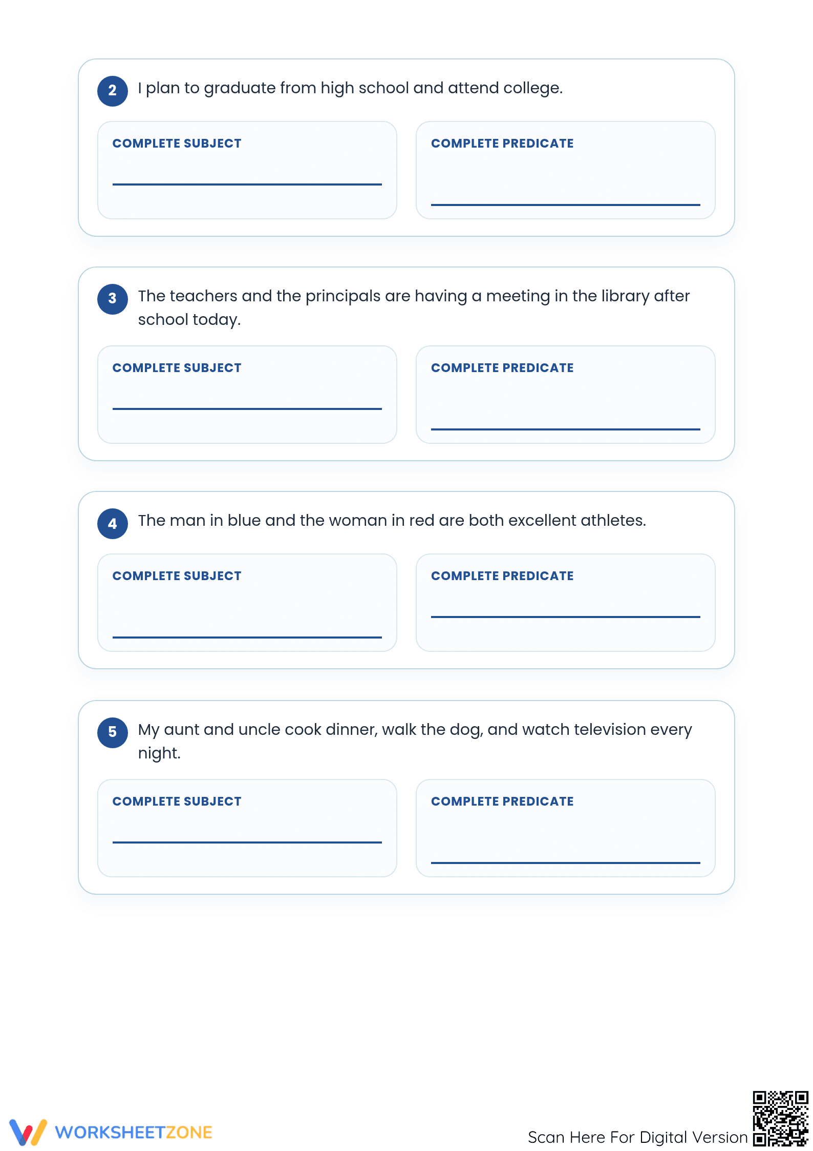 Printable Subject and Predicate Worksheet | Grades 4-5 - Page 2