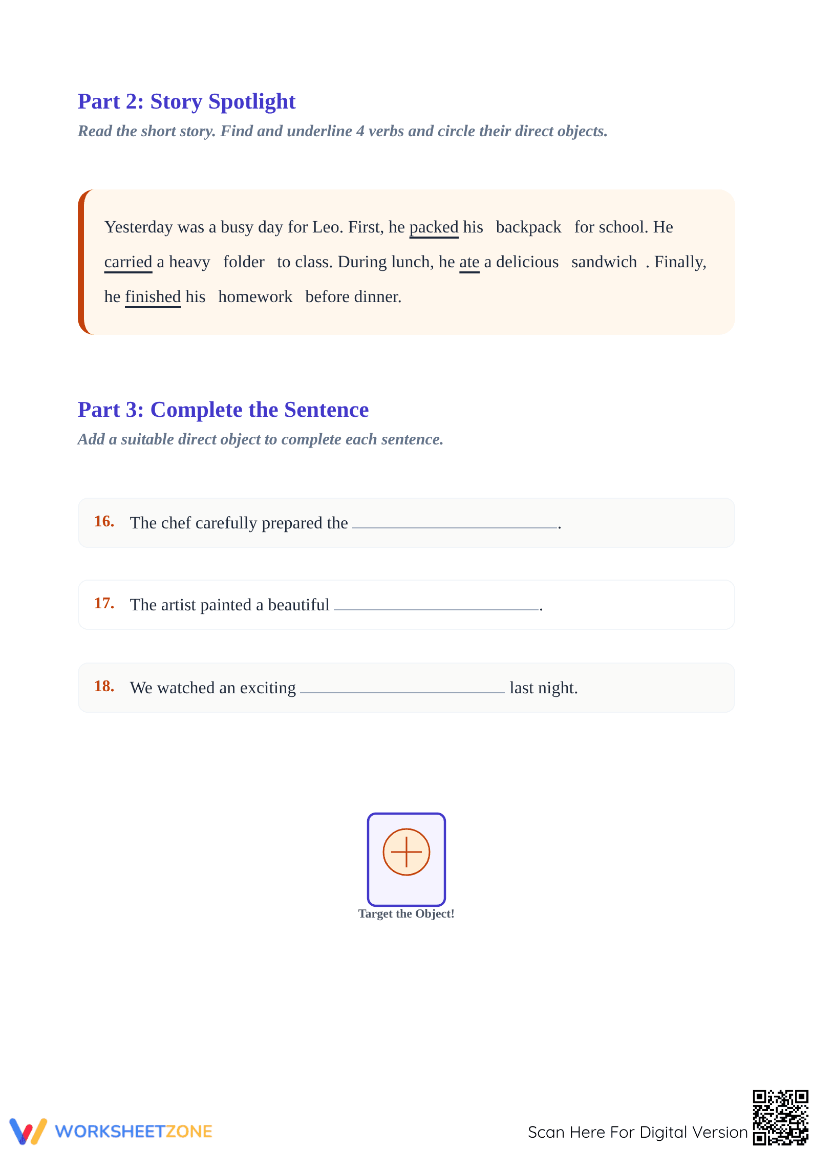 Essential Direct Objects Worksheet | Grade 4 & 5 ELA - Page 3