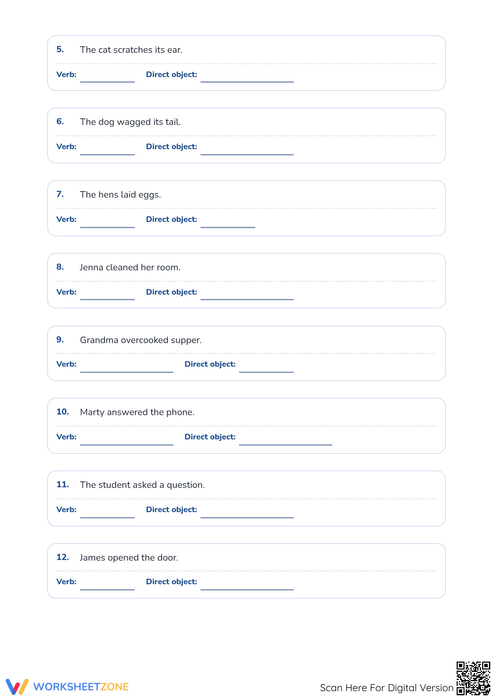 Grade 4-5 Direct Objects — Printable No-Prep Worksheet - Page 2