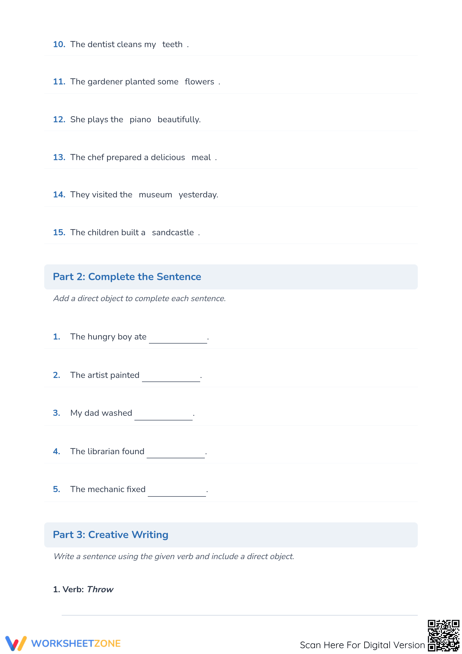 Direct Objects Worksheet | Grade 5 ELA Printable - Page 2