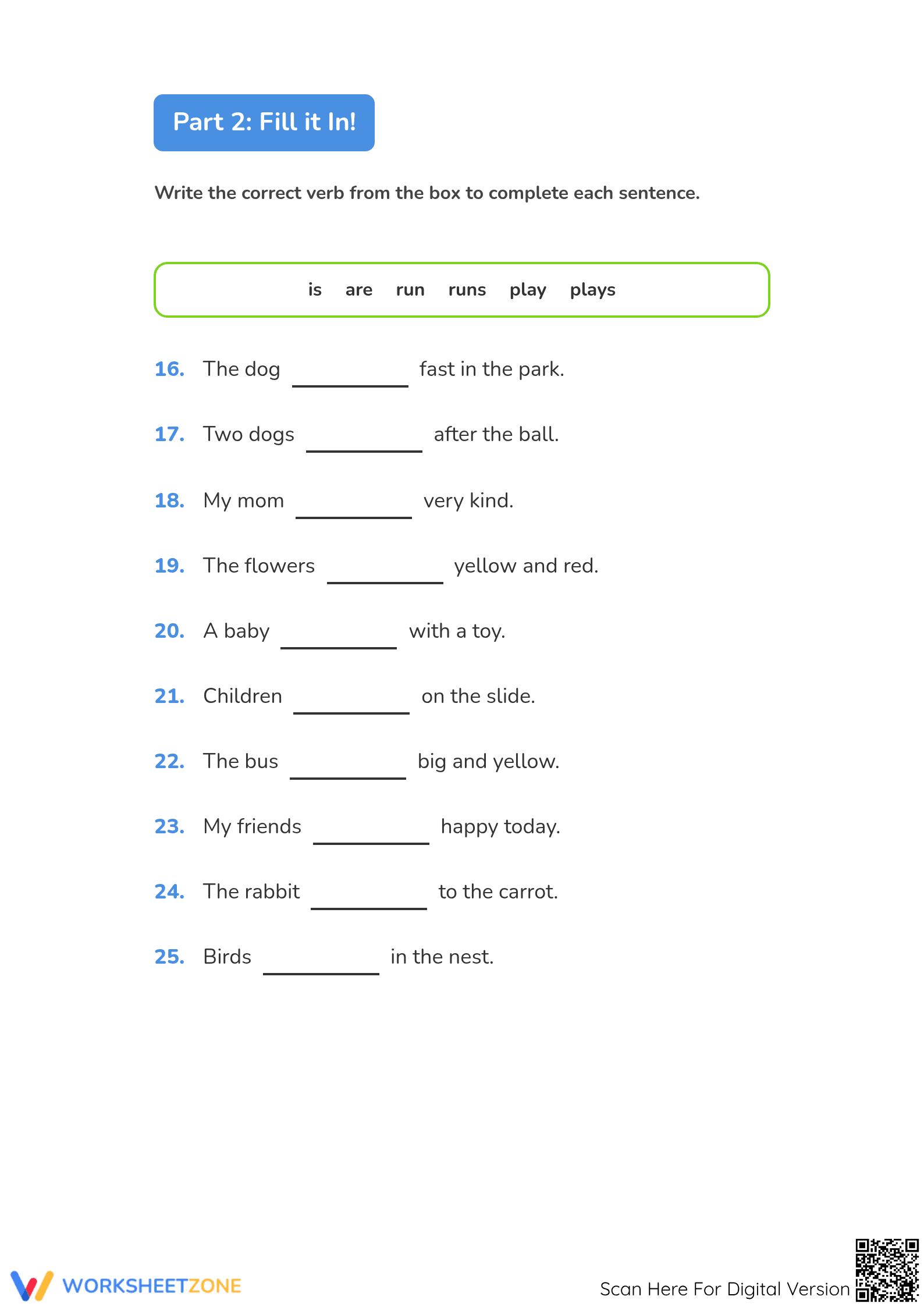Printable Singular and Plural Verbs Worksheet | Grade 1 ELA - Page 3