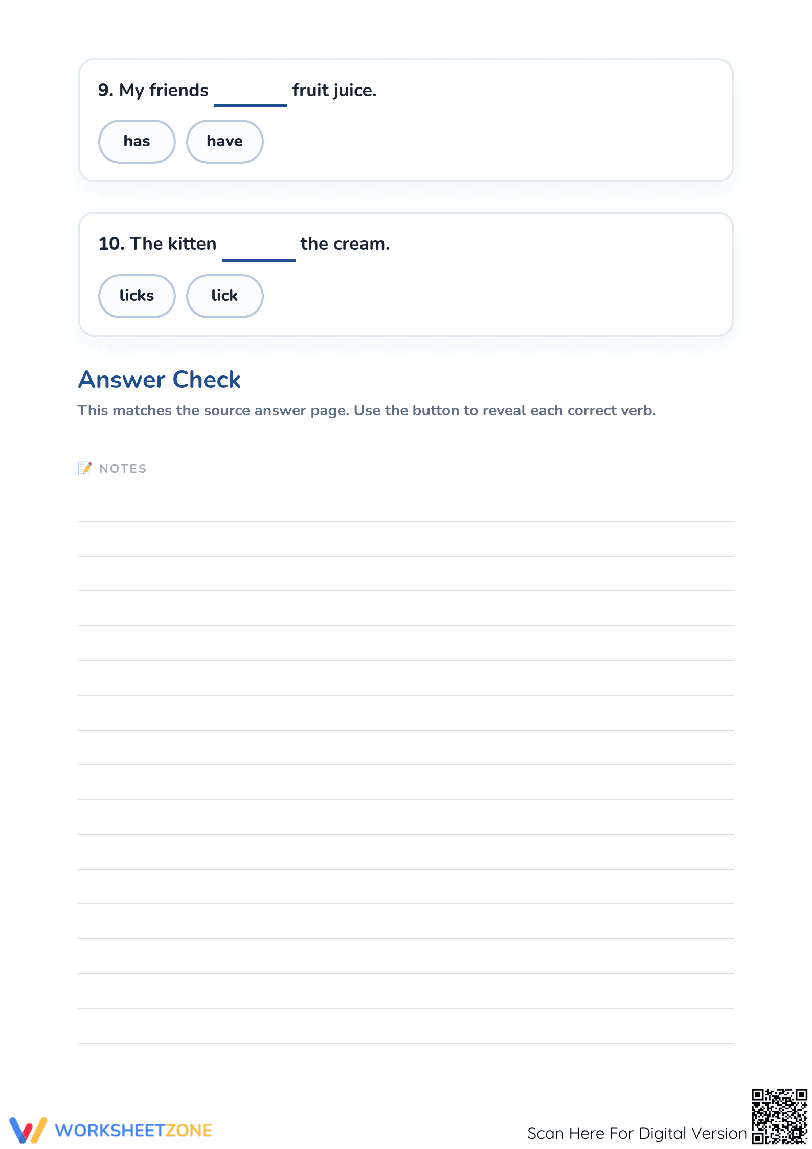 Printable Grade 1 Singular and Plural Verbs Worksheet - Page 3