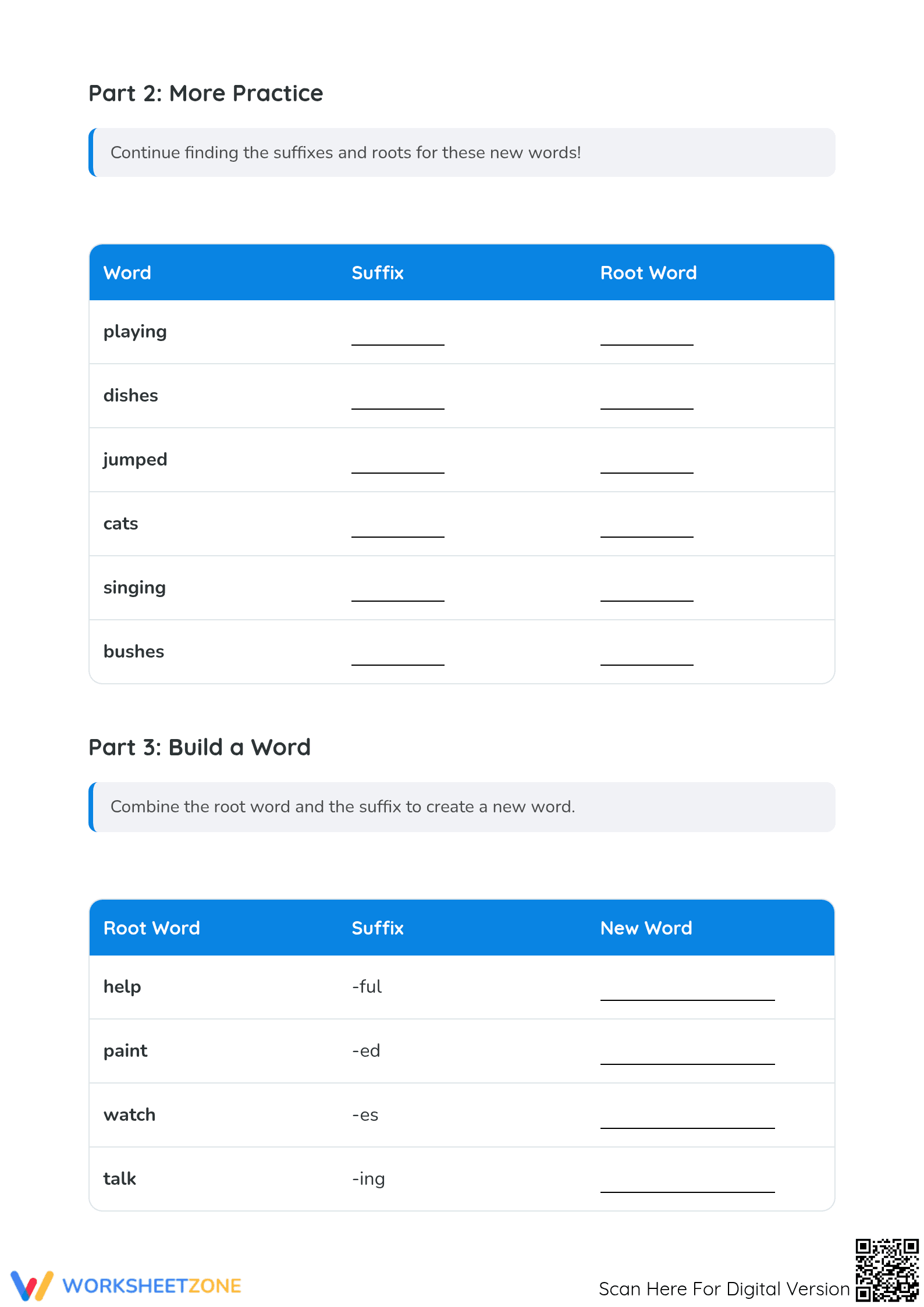 Essential Root Words & Suffixes Worksheet | Grade 1 ELA - Page 2