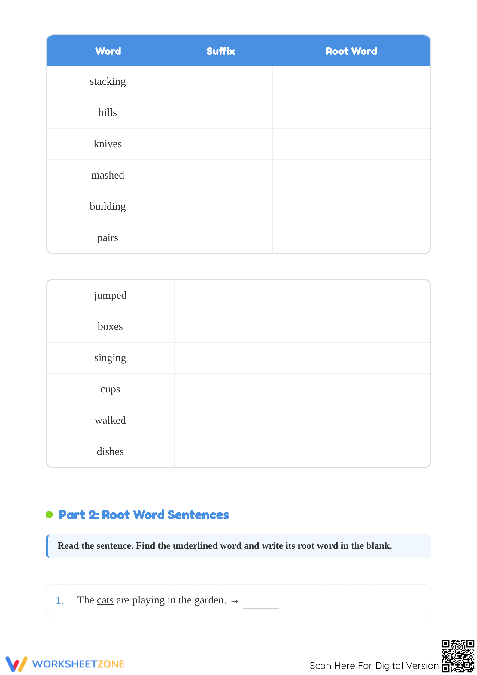 Root Words and Suffixes Worksheet | Grade 1 Printable - Page 2