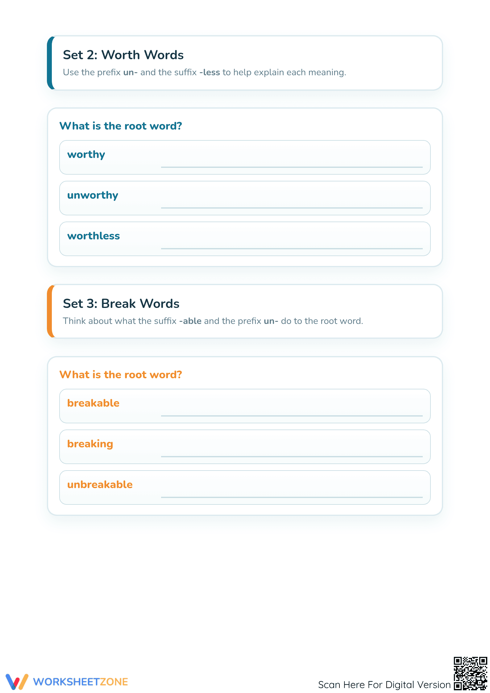 Essential Root Words and Affixes Worksheet | Grades 3-5 - Page 2