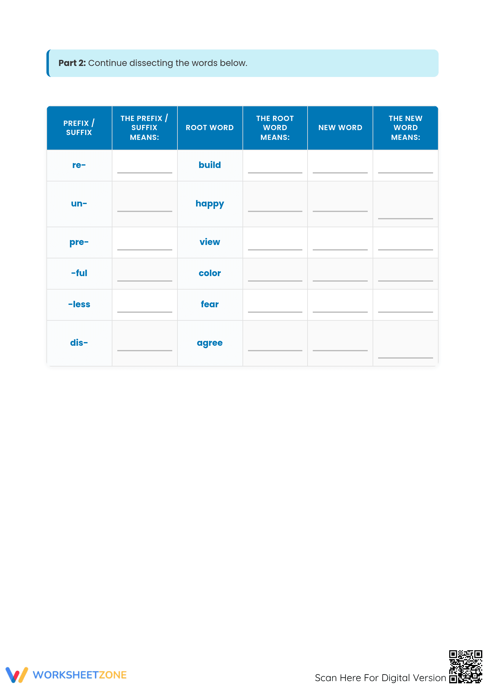Word Dissection Affixes Worksheet | Grade 4 ELA Printable - Page 2