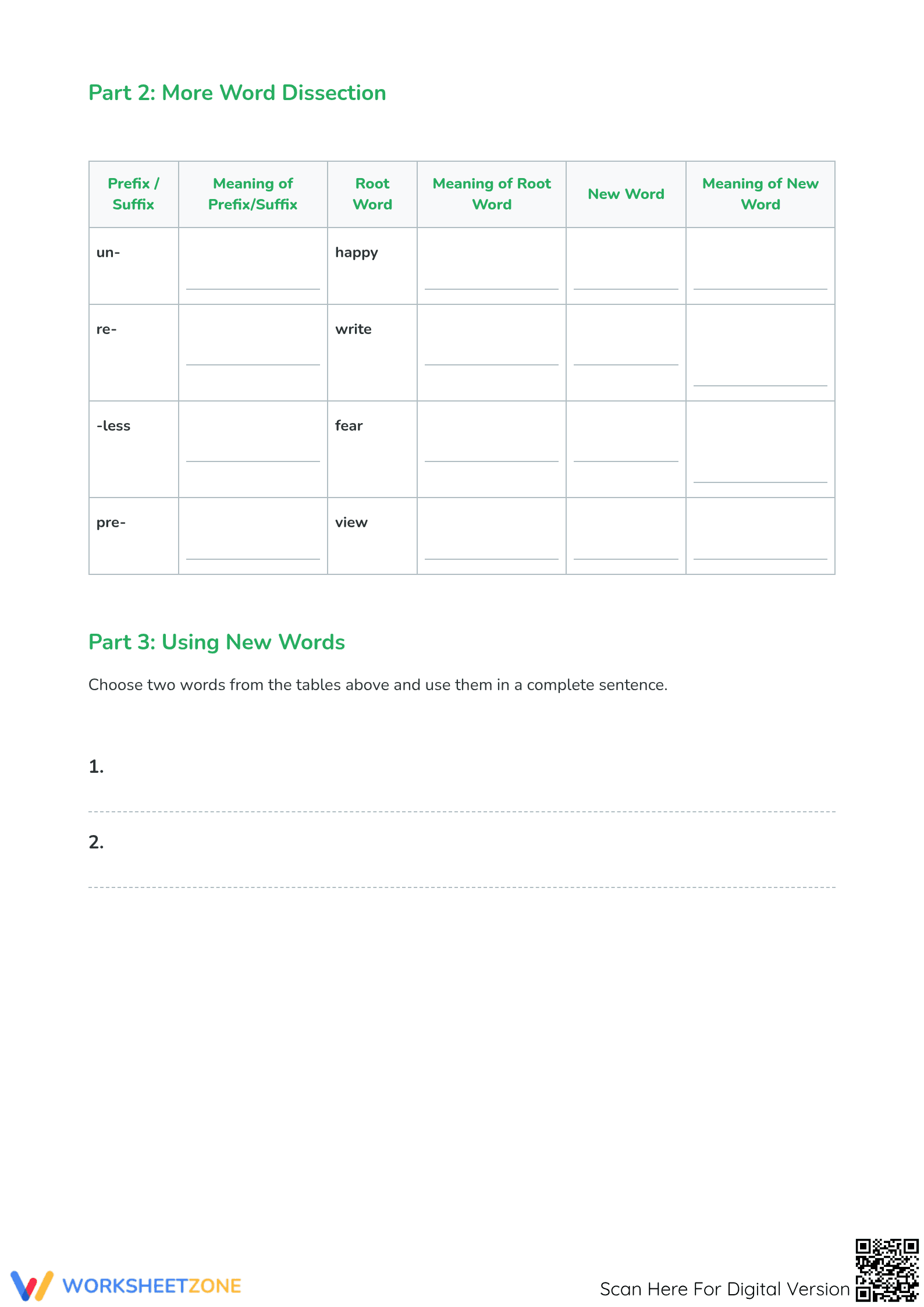 Dissect the Words: Essential Affixes Worksheet | Grade 4 - Page 2